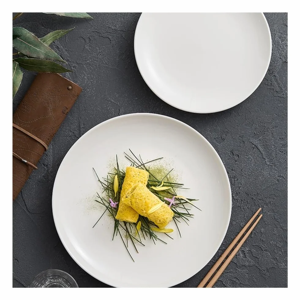 Talerze Obiadowe Białe ceramiczne talerze obiadowe, okrągłe talerze śniadaniowe i deserowe do steków(8inch)