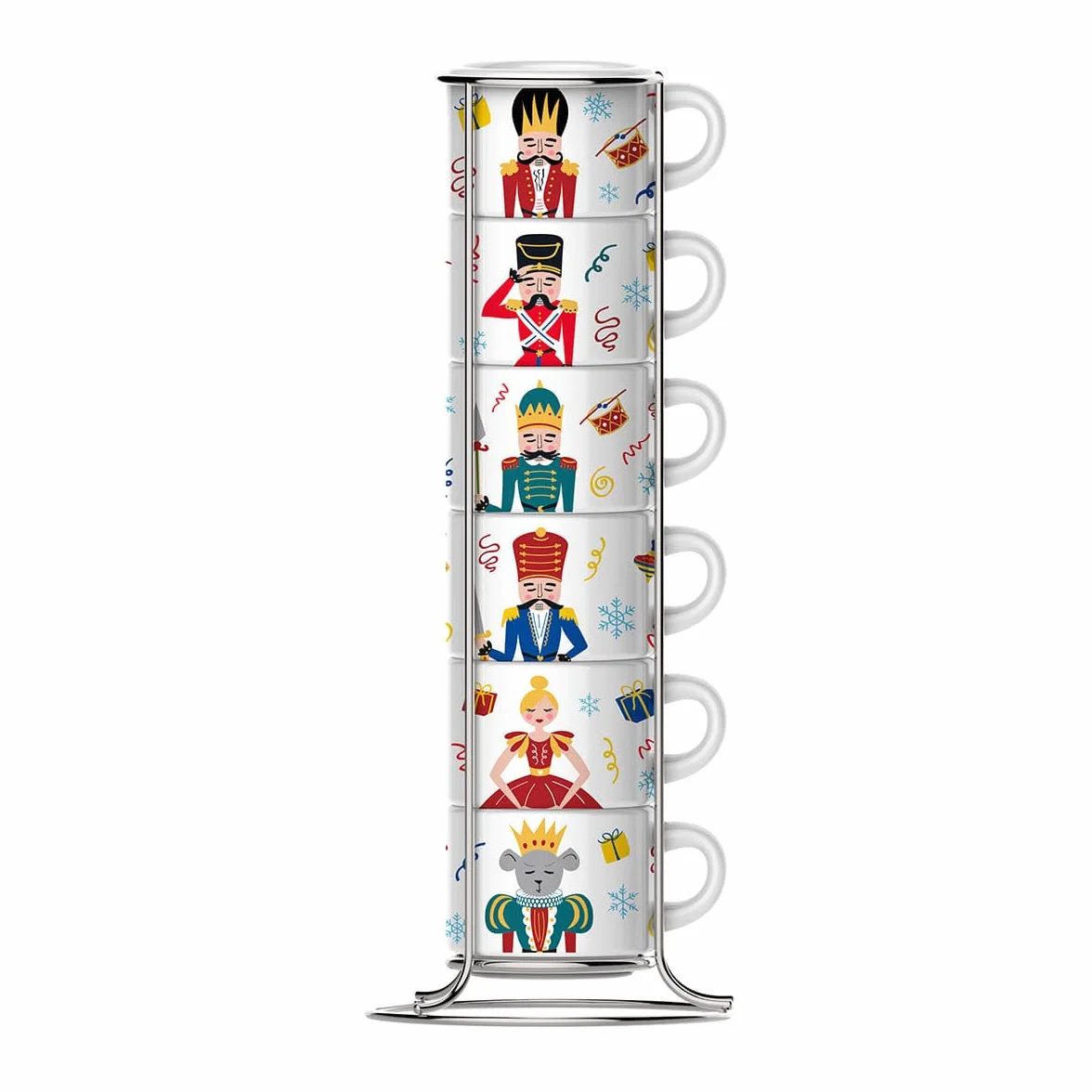 Bialetti Dziadek do orzechów, zestaw 6 filiżanek do układania w stos, porcelana