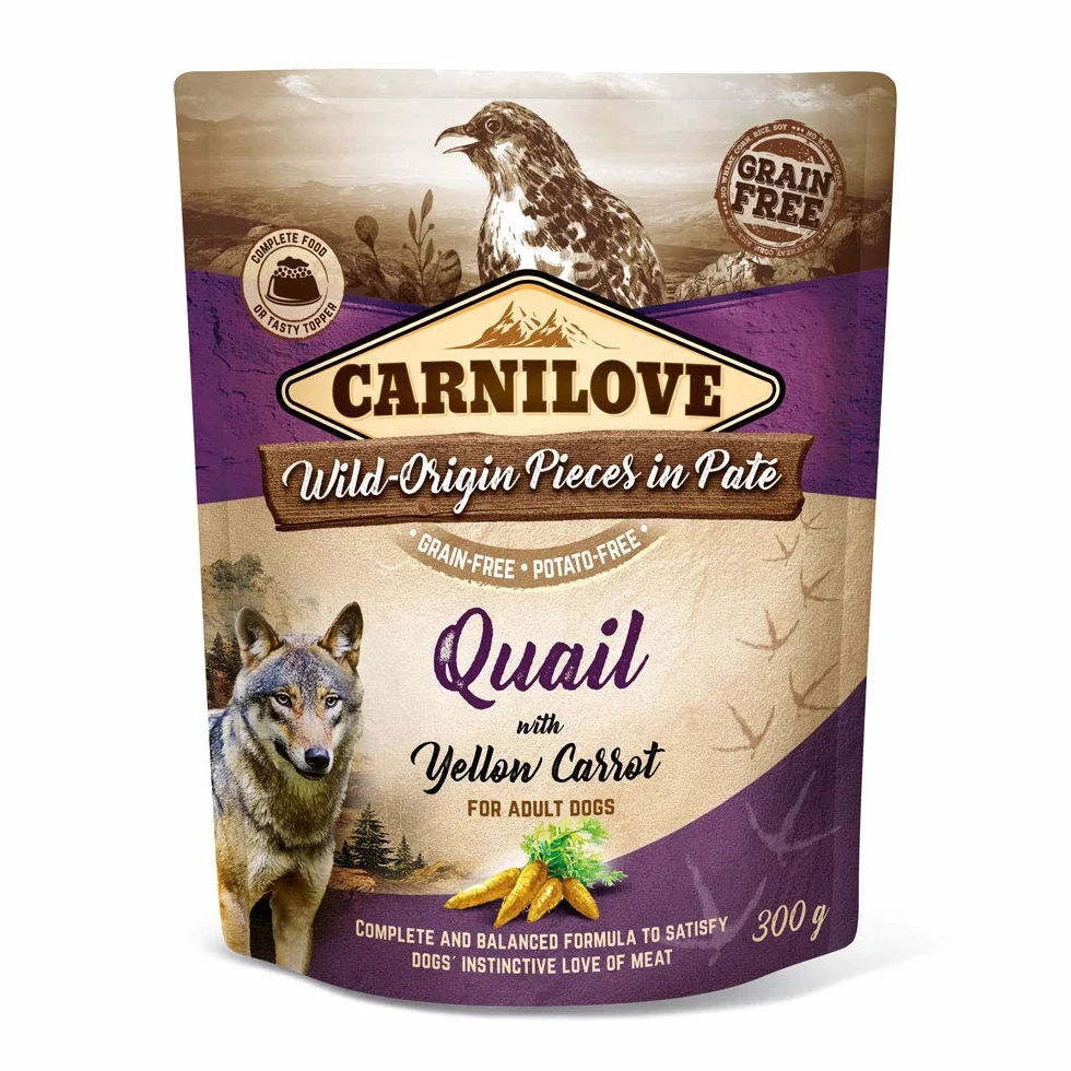 Carnilove Quail with Yellow Carrot 3x300g mokra karma dla dorosłych psów bez zbóż 85% mięsa