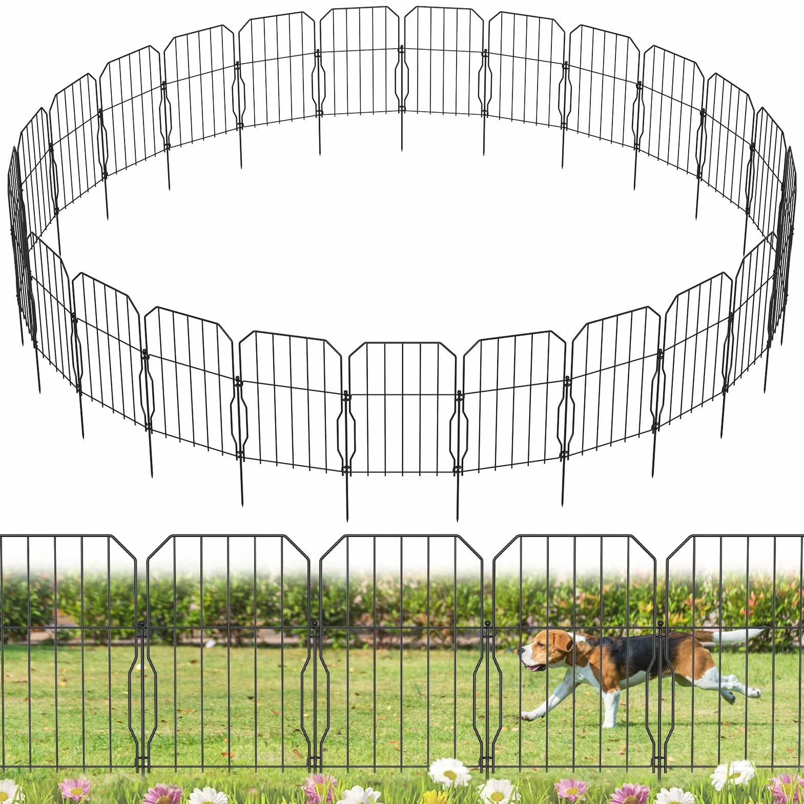 WELDUN Dekoracyjne ogrodzenia, łącznie 775 cm (dł.) × 41 cm (wys.) 25 sztuk metalowych ogrodzeń ogrodowych dla psów, dekoracyjne ogrodzenia ogrodowe, grządka kwiatowa i bariera dla zwierząt, dla