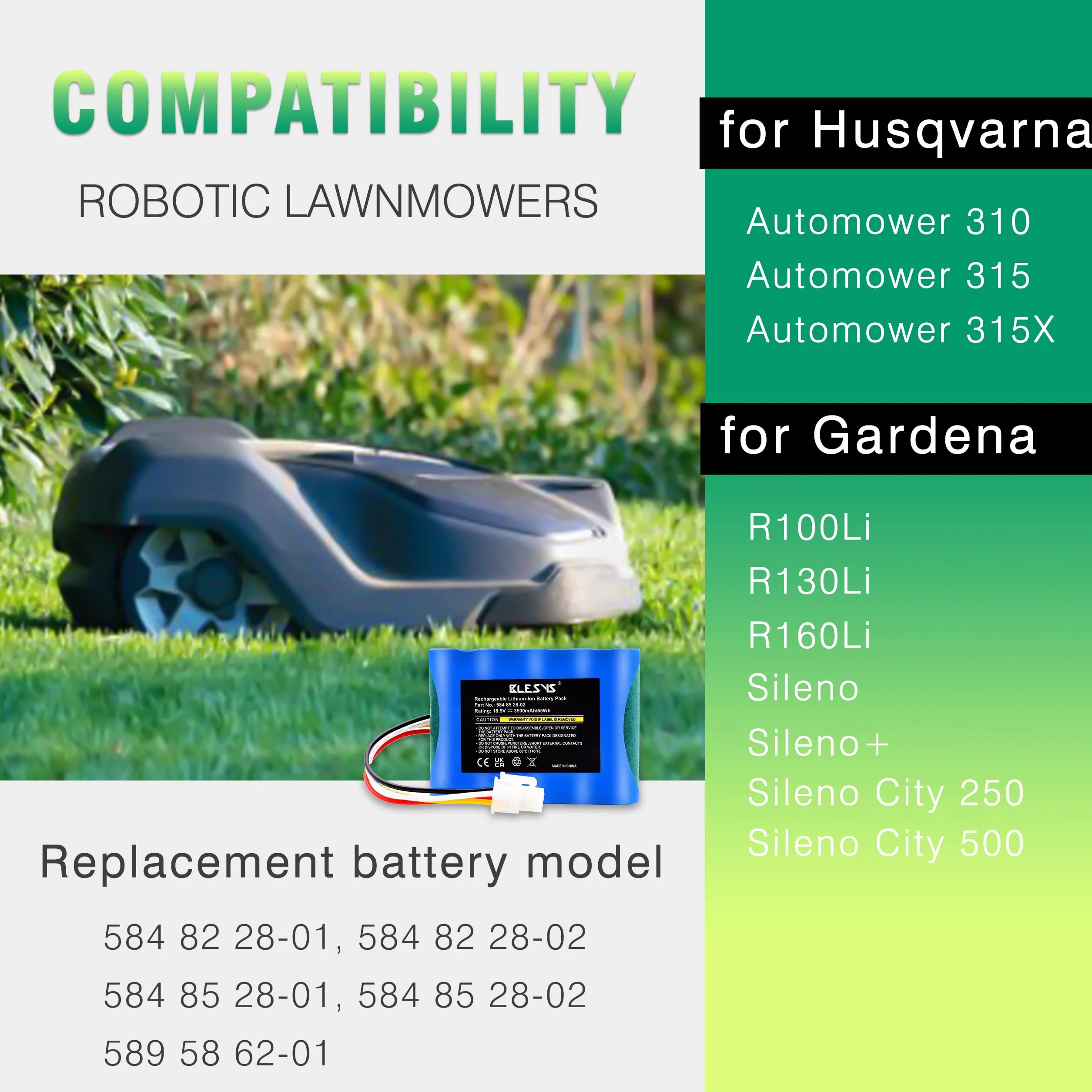BLESYS 18,5 V 3500mAh bateria do Husqvarna Automower 310 315 315X akumulator zamienny do kosiarki robota 584 82 28-01, 584 82 28-02, 584 85 28-01, 584 85 28-02, 589 588 62-01, 592 96 83-01