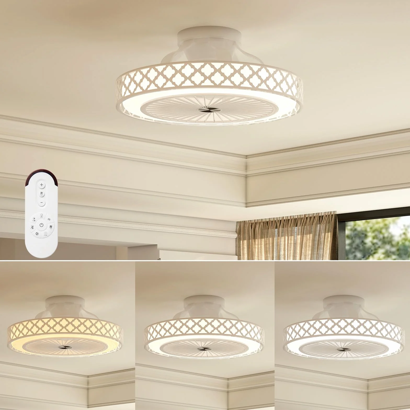 COSTWAY średnica 48 cm wentylator sufitowy z oświetleniem, odwracalny wentylator, LED lampa sufitowa 3000-6500K przyciemniana, 6 prędkości wiatraku & 4H Timer, odwracalny wentylator z pilotem zdalnego