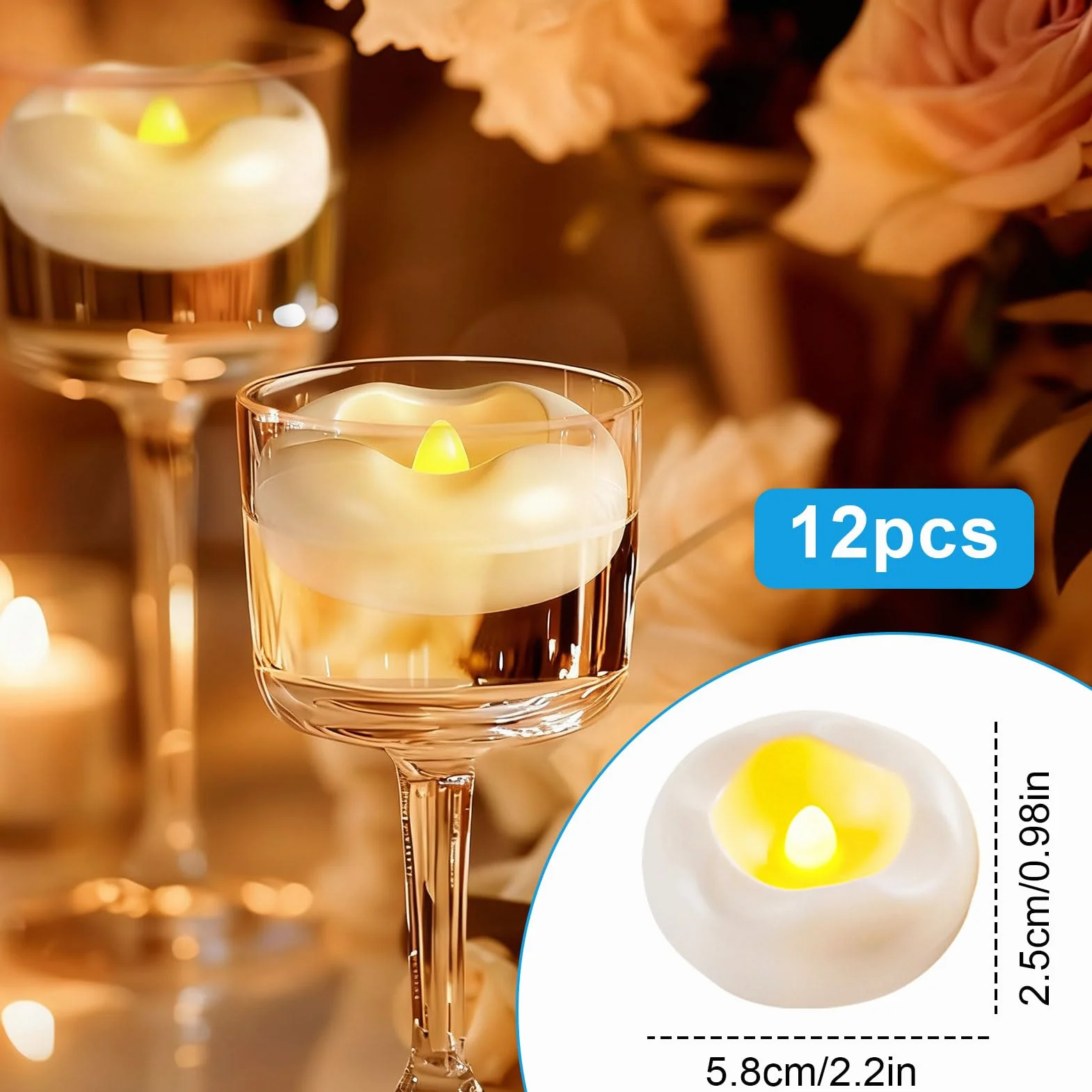 12 sztuk pływających świec LED, pływające świece białe, bezpłomieniowe pływające świeczki typu tealight, zasilane bateriami, świece wodne do basenów, dekoracja ślubna, wazony, dekoracja