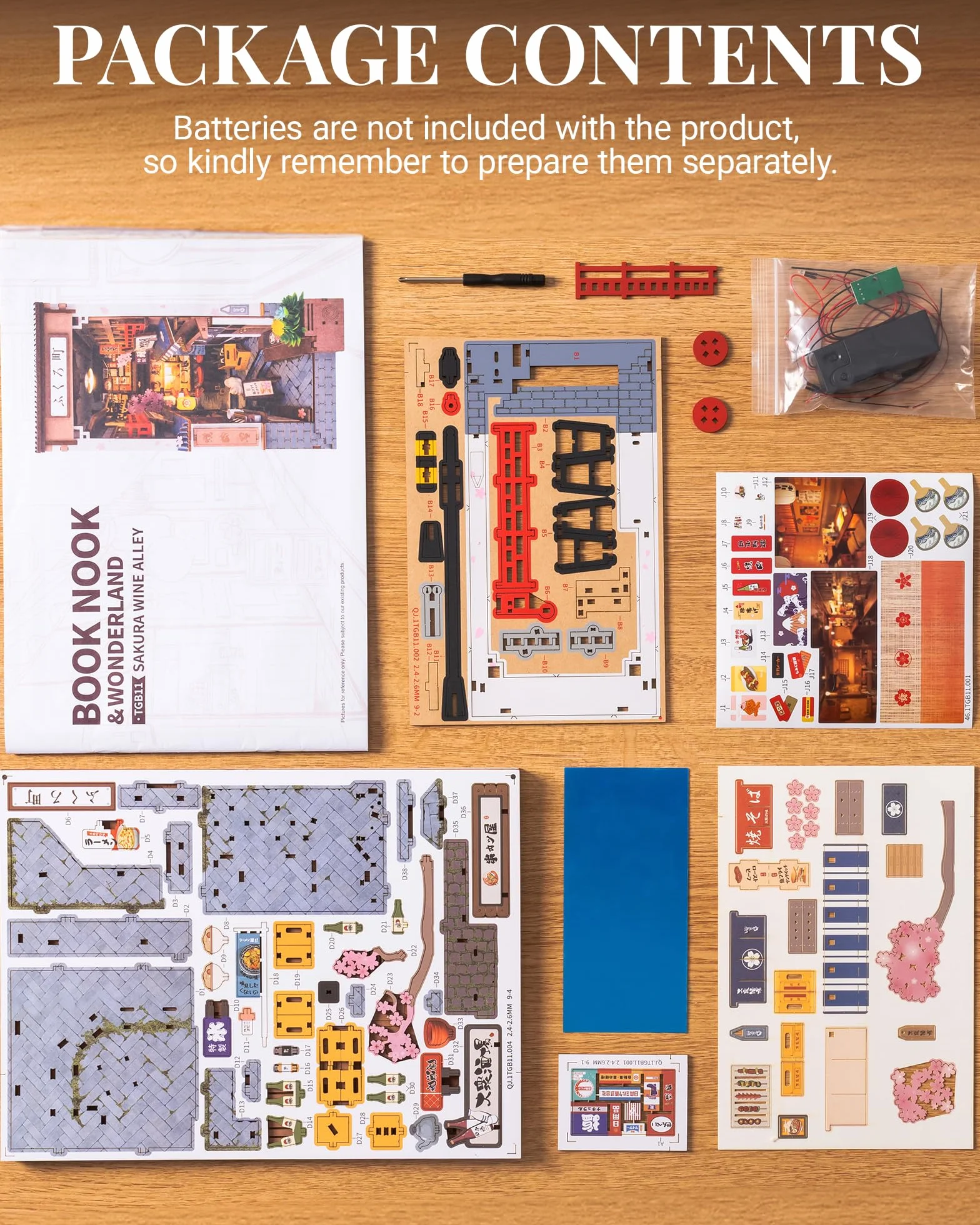 ROBOTIME Zestawy do zakamarków dla dorosłych Sakura Wine Alley, DIY Booknook ze światłami, zestaw do samodzielnego wykonania miniaturowy domek dla lalek, drewniane puzzle, podpórka na książki