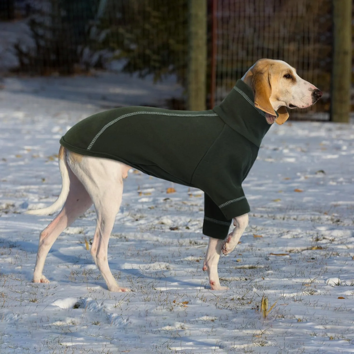 Sweter dla psów, średni rozmiar, rozciągliwy, polarowy, ciepły sweter dla psów, golf, strój dla psa, ubrania dla psa, rozmiar M, ciemnozielony, XXL