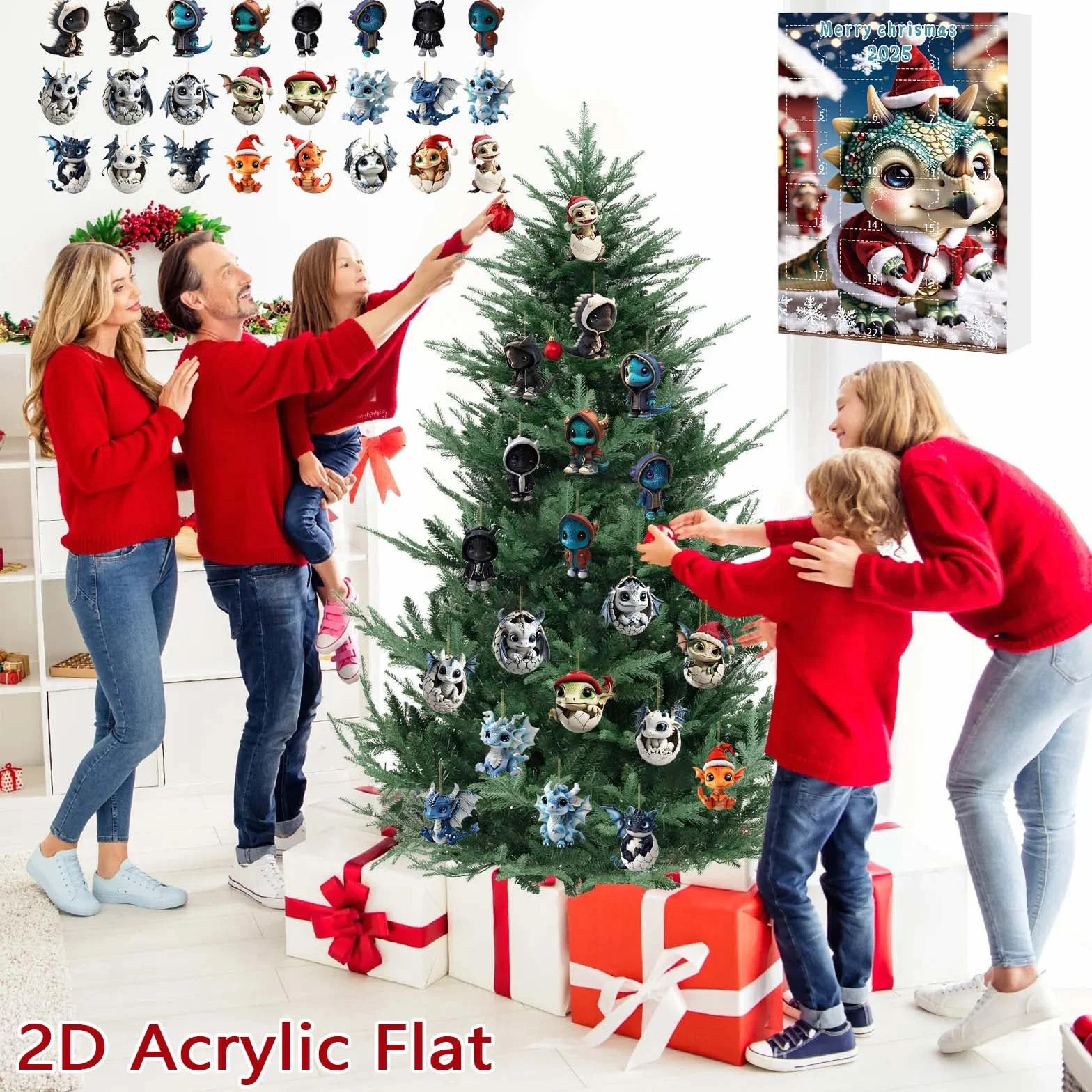 Kalendarz adwentowy 2025, 2D Dragon Ornament Adwent, kalendarze adwentowe z motywem zwierząt, kalendarz na choinkę, dekoracje świąteczne do domu