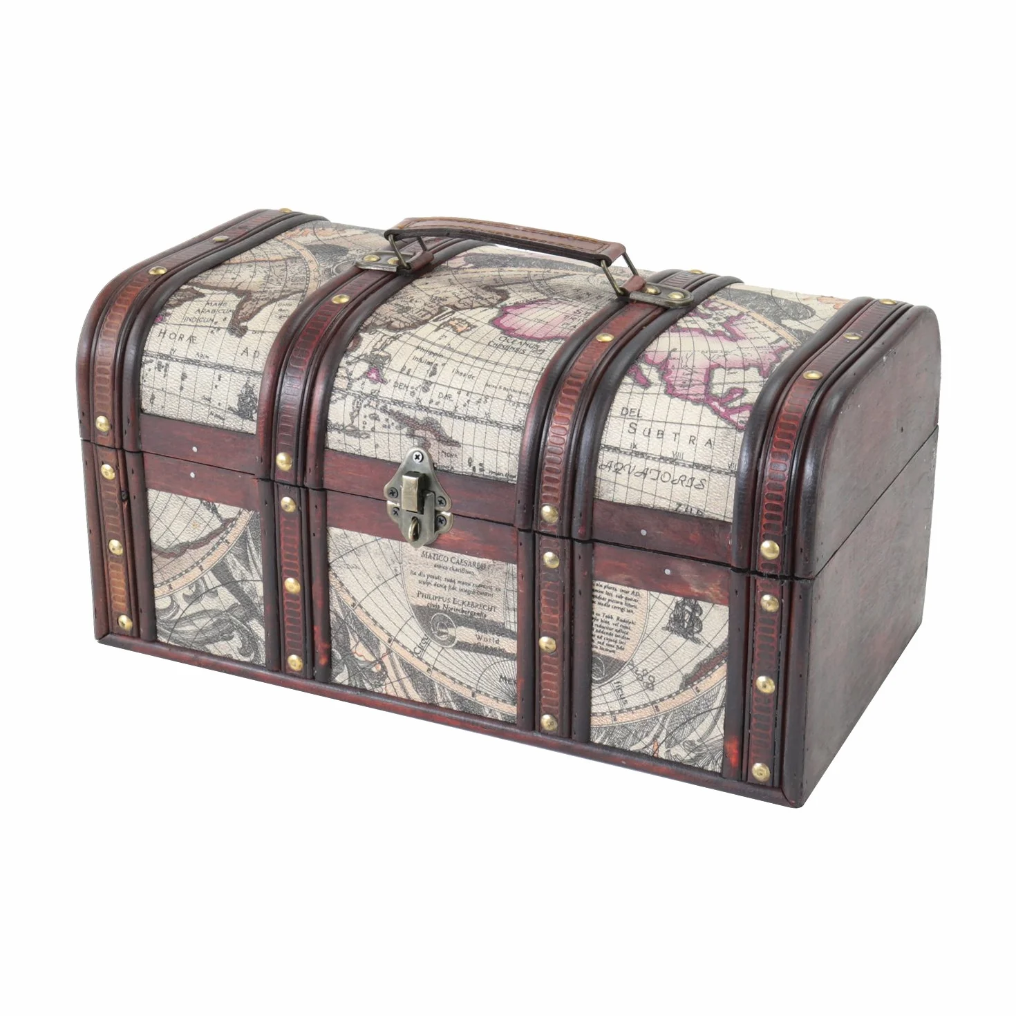 HMF 6410-159 drewniana skrzynia na skarby z zamkiem, 38 x 20 x 19 cm, duża, Francja