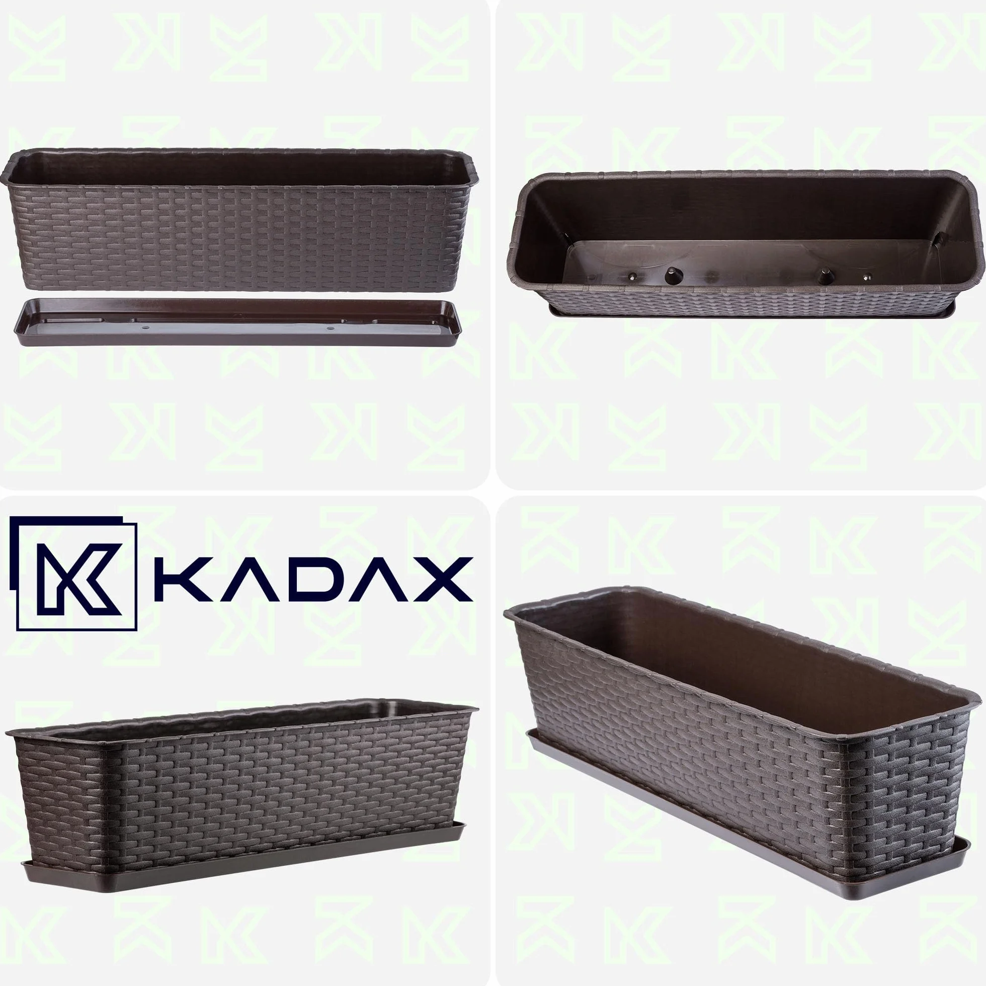 KADAX Skrzynka Balkonowa 60cm, ok. 12L, skrzynka z tworzywa odporna na warunki, Brązowy, prostokątna na Balkon, Taras i do Ogrodu
