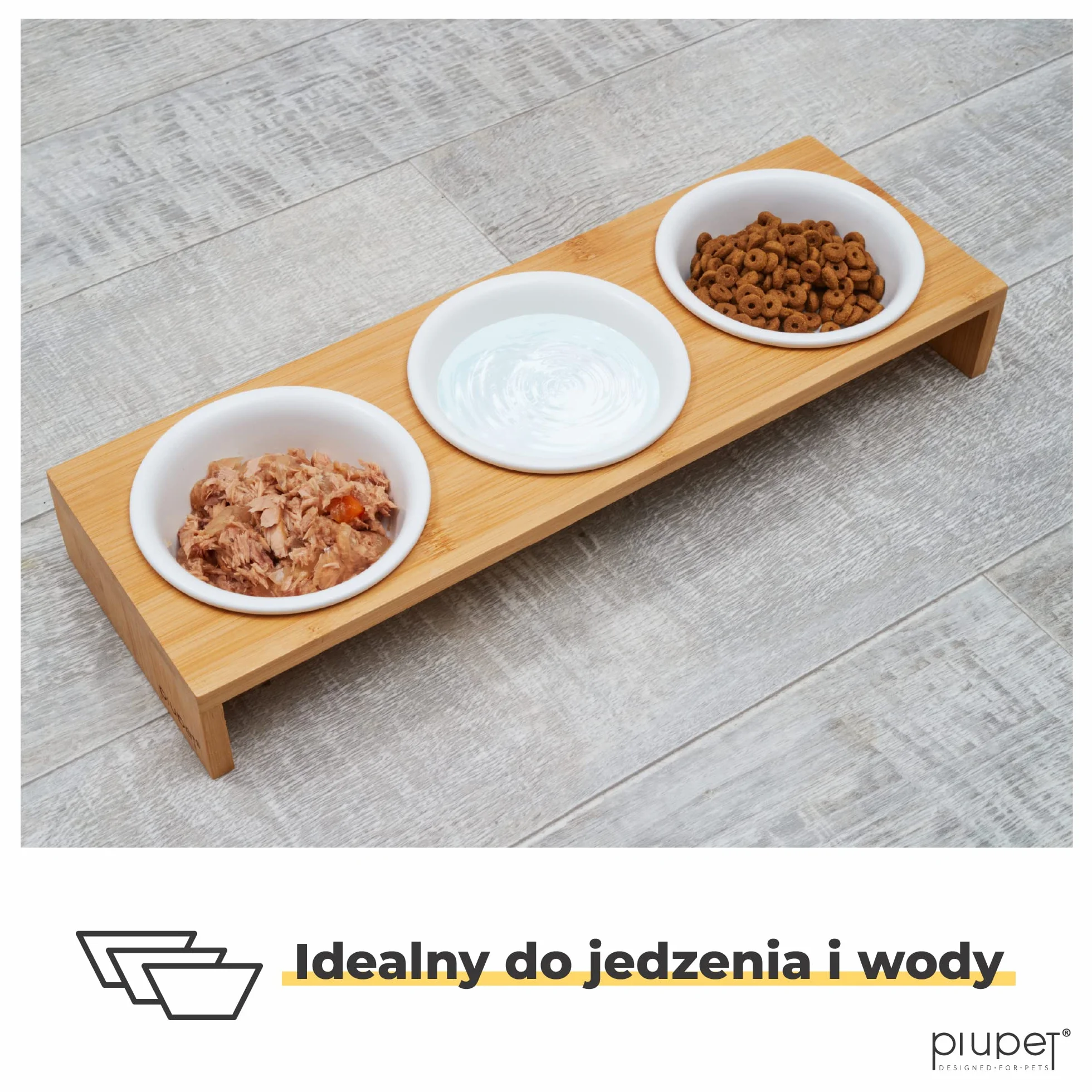 PiuPet® 3er Cat Bowl - Podwyższona miska ceramiczna dla kotów i małych psów - Zestaw 3 misek