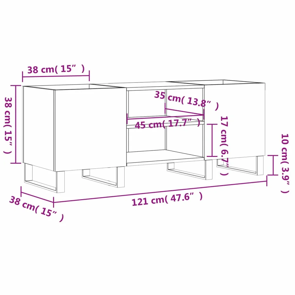 Generic Szafka na Płyty Winylowe i Stojak na Gramofon do Salonu Stół z Odtwarzaczem Muzyki Przemysłowej z żelaznymi Nóżkami i Półkami 121 X 38 X 48 Cm Dąb Wędzony (Biały o wysokim połysku)