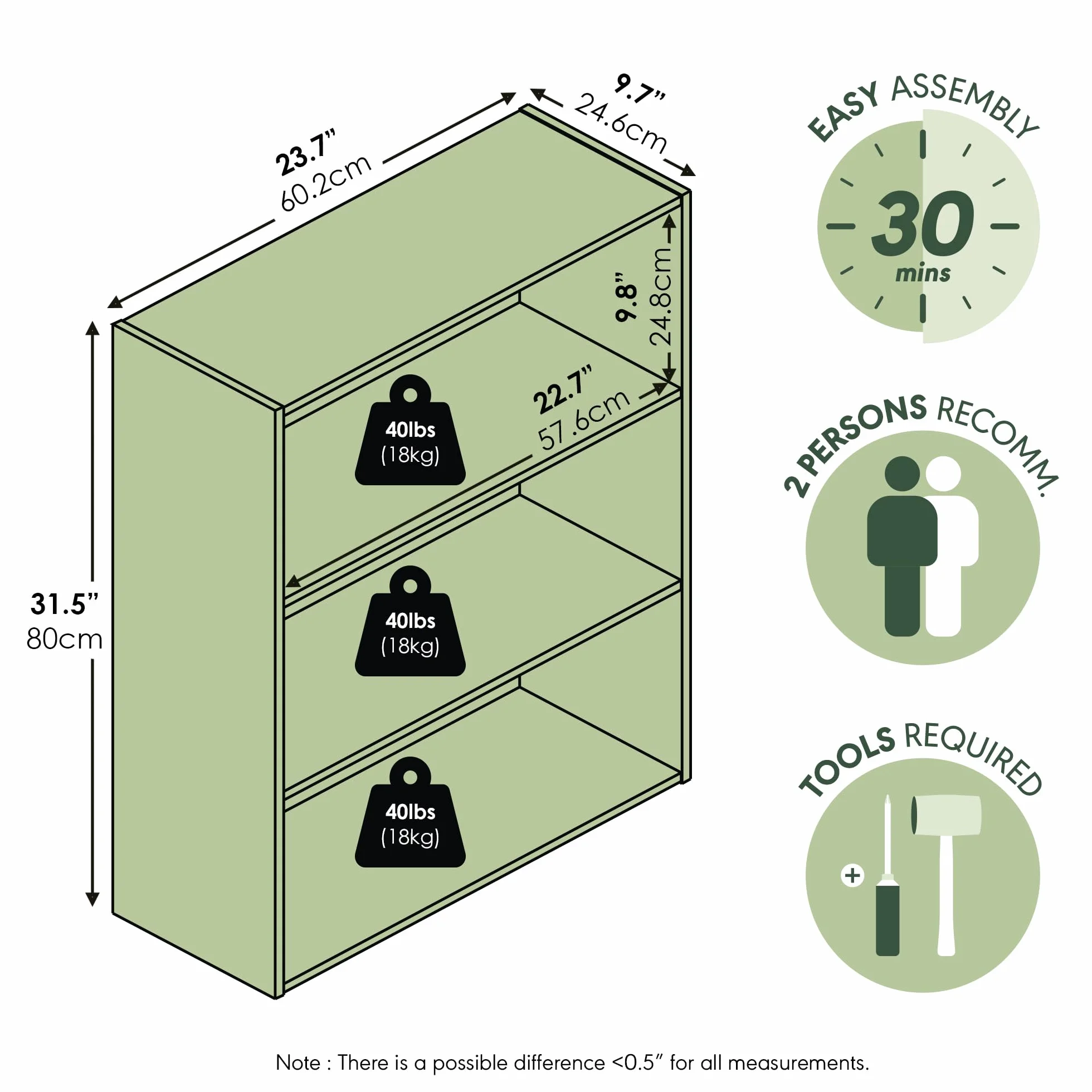 Furinno Pasir 3-poziomowy regał z otwartą półką, orzech Columbia