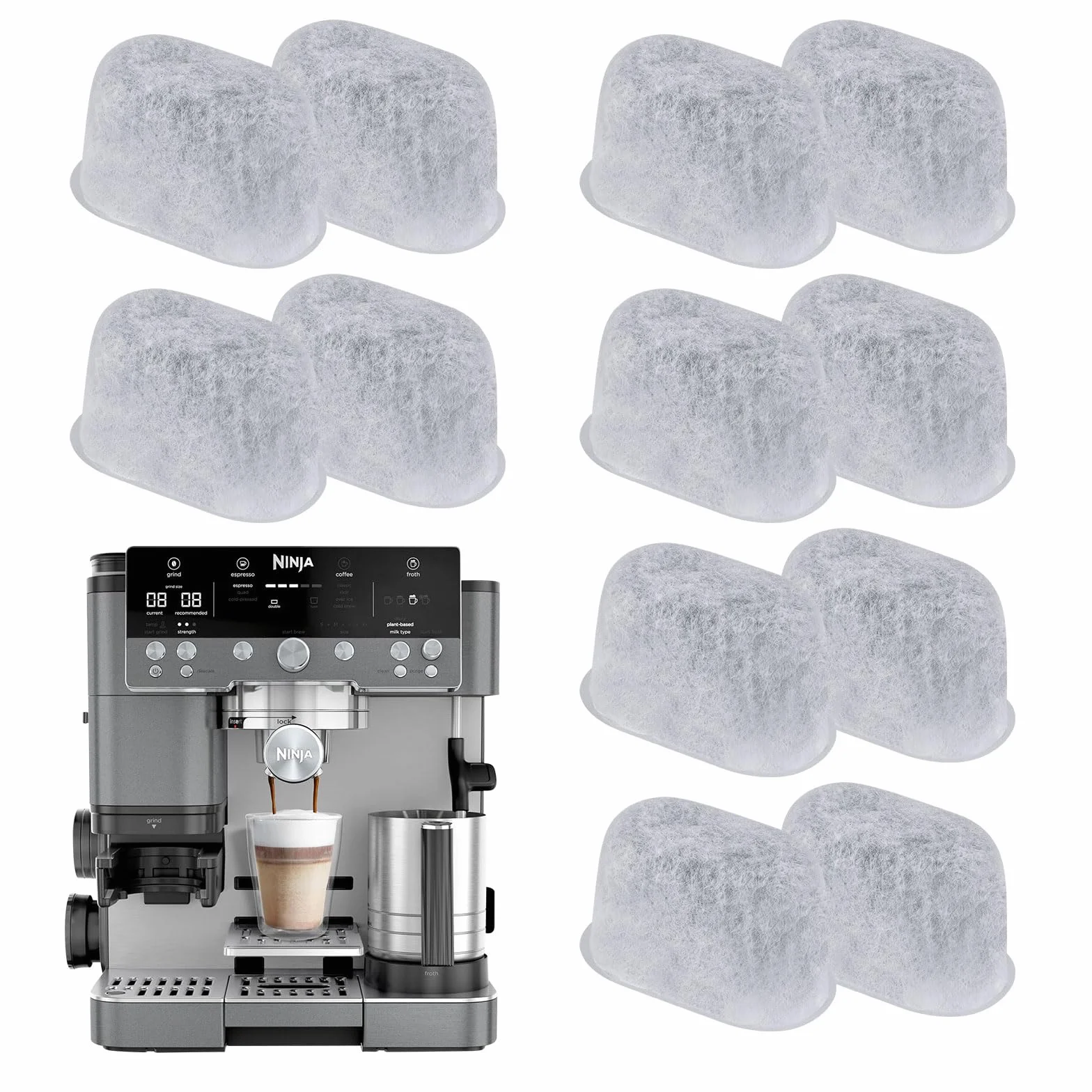 Wkłady filtrujące do wody do akcesoriów Ninja Luxe Cafe, 12 sztuk wkładów do filtrów wody do Ninja ES601/701, filtr do ekspresu do kawy, zestaw filtrów z węglem aktywnym