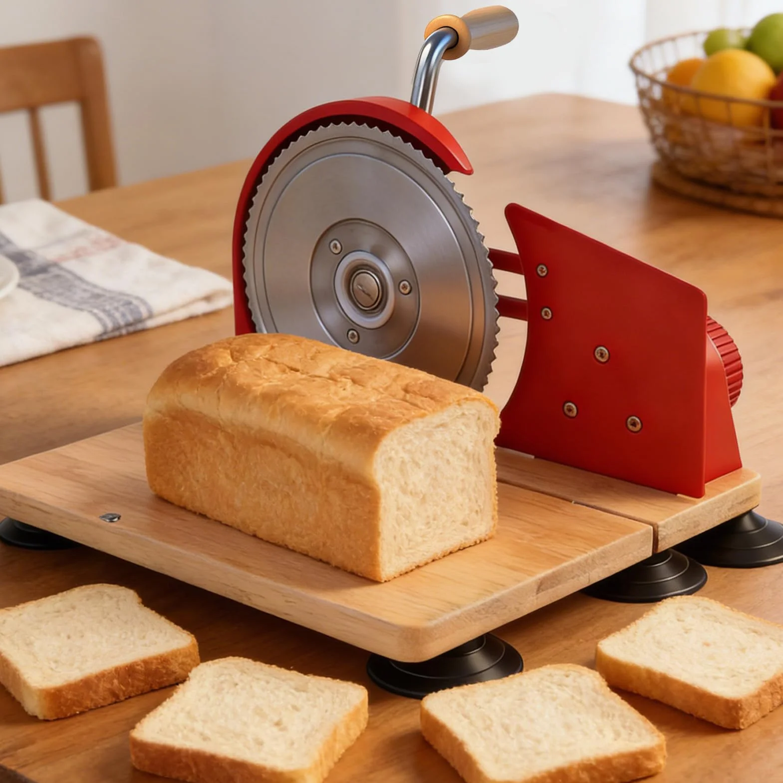 HEEPDD Ręczna Krajalnica do Chleba, Ząbkowane Ostrze ze Stali Nierdzewnej z Ergonomicznym Uchwytem do Precyzyjnej Regulacji Grubości, Kompaktowe Narzędzie Kuchenne Chleba Kanapkowego (czerwony)