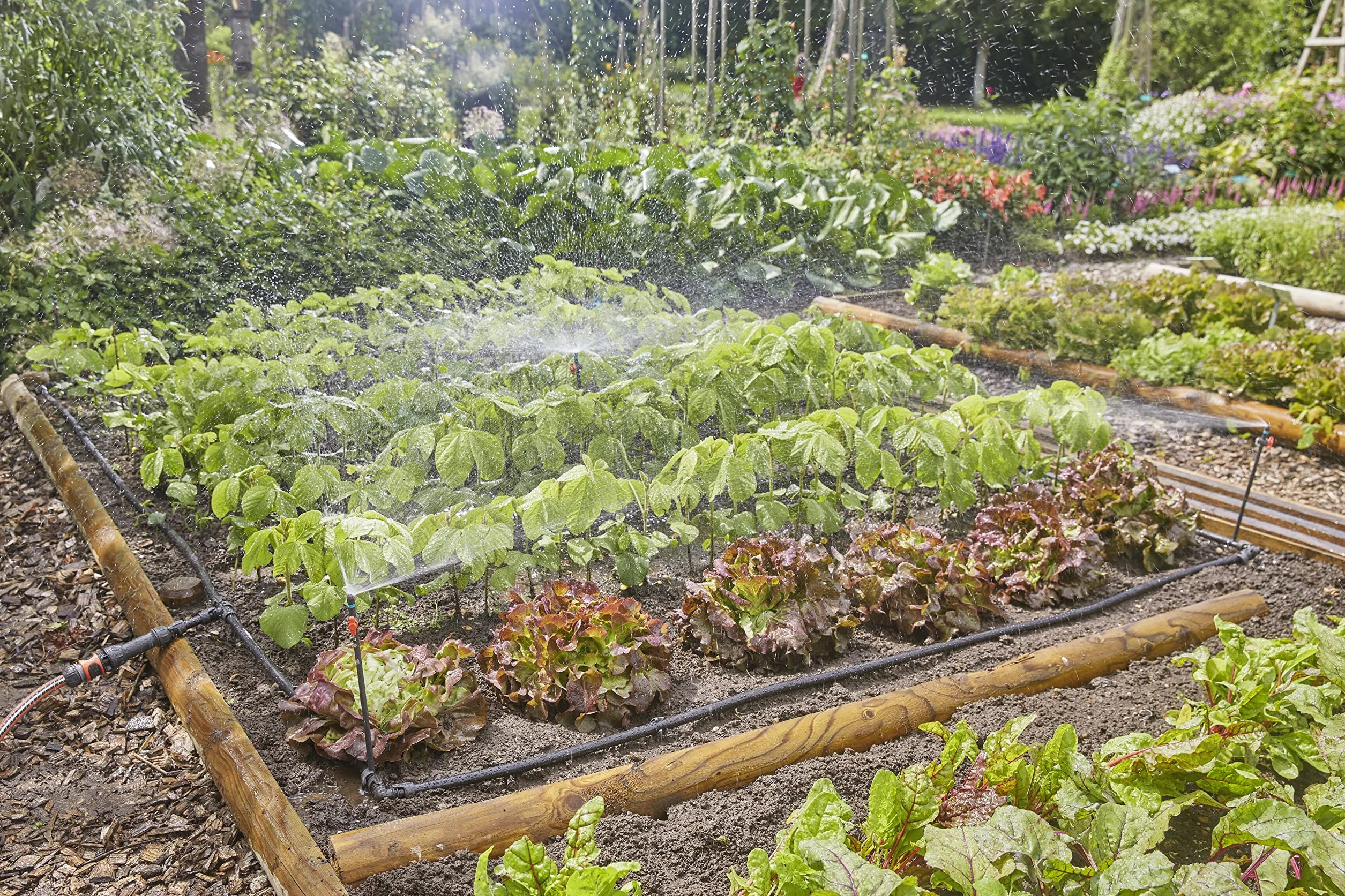 Gardena system Micro-Drip nawadnianie kropelkowe, zestaw do grządek warzywnych/kwiatowych (40 m²): Zest. start. gotowy do zast., wodooszcz. sys. nawad., prosta i elast. tech. połącz. (13450-20)