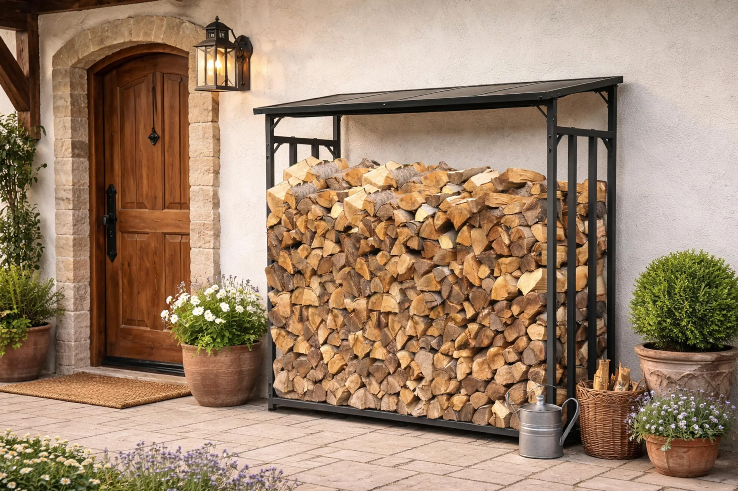 QUICK STAR Metalowy regał na drewno kominkowe antracyt XXL 185 x 70 x 185 cm, stojak na drewno opałowe do ogrodu, 2,3 m³, magazyn drewna kominkowego, pomoc do układania drewna na zewnątrz.