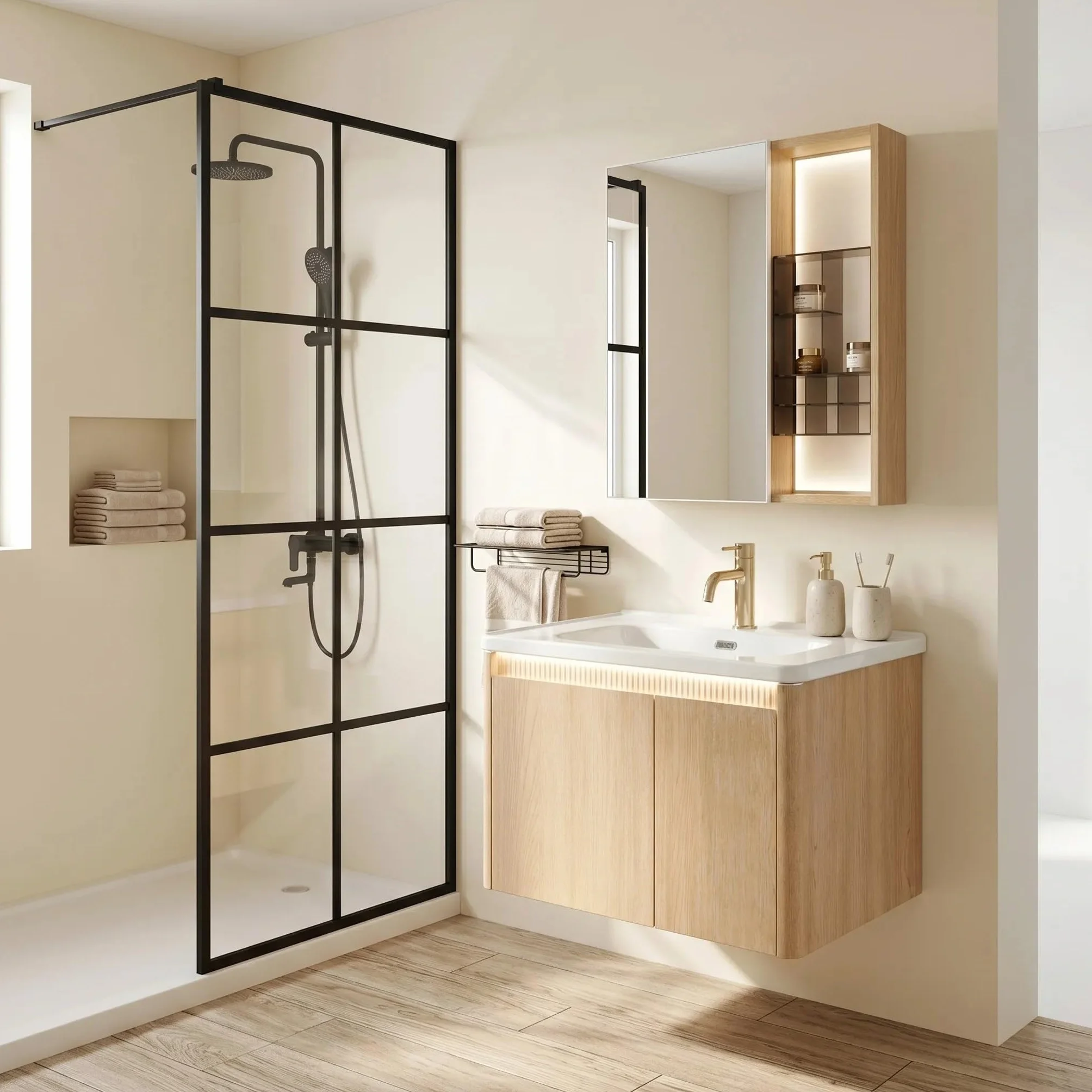 Rea - Zestaw Mebli Łazienkowych Z Umywalką De07-70 Oak 70cm Brązowy - 51x71x49 cm