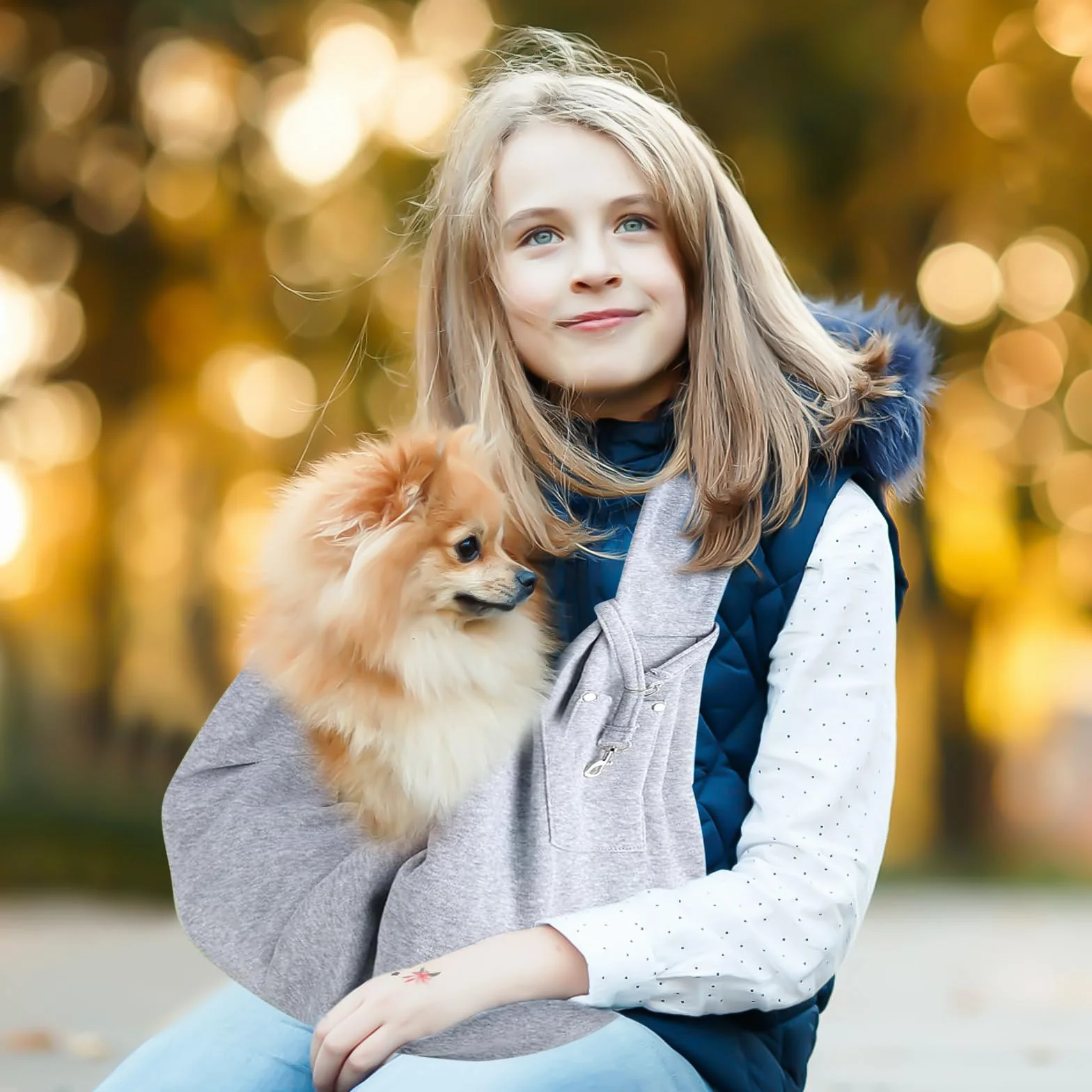 Odwracalna, mała torba do noszenia psa, do 7 kg, przyjemnie szara, torba na ramię, bezpieczna z karabińczykiem, pasek do noszenia, torba na ramię dla zwierząt domowych, spacerów, aktywności na