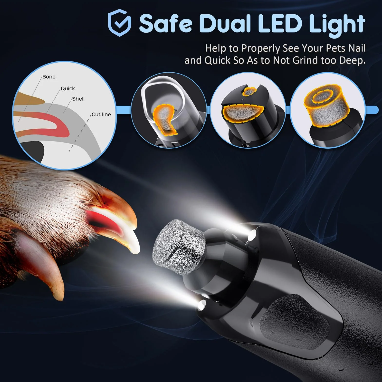 Gimars ostrzałka do pazurów dla psów 6 prędkości 12000 obr./min 45dB podwójna dioda LED USB ładowana