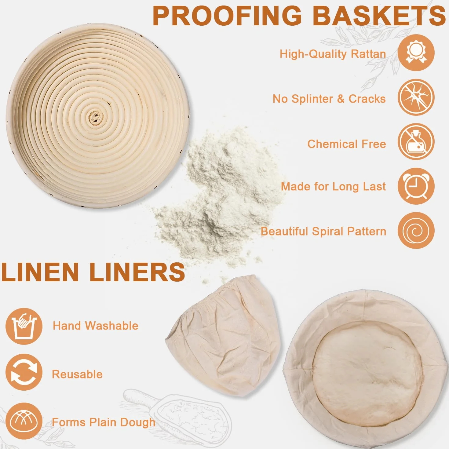 Kosz do fermentacji chleba, 23 cm okrągłe banetony do chleba, brotform naturalna miska rattanowa na chleb i ciasto, kompletny zestaw piekarza dla początkujących i doświadczonych