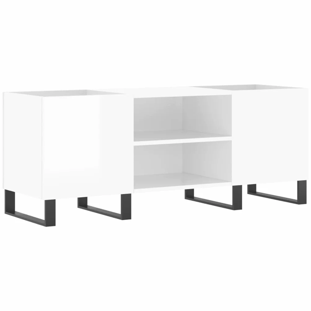 Generic Szafka na Płyty Winylowe i Stojak na Gramofon do Salonu Stół z Odtwarzaczem Muzyki Przemysłowej z żelaznymi Nóżkami i Półkami 121 X 38 X 48 Cm Dąb Wędzony (Biały o wysokim połysku)