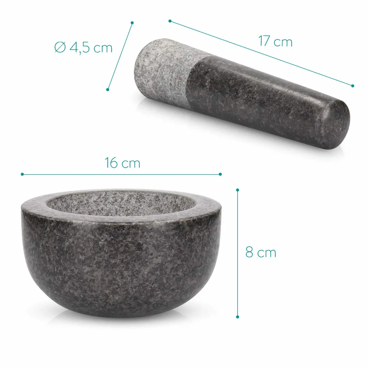 Navaris Moździerz i tłuczek z granitu w zestawie - moździerz kamienny moździerz przyprawowy duży - do przypraw pesto zioła - tłuczek z tłuczkiem - Ø 16cm