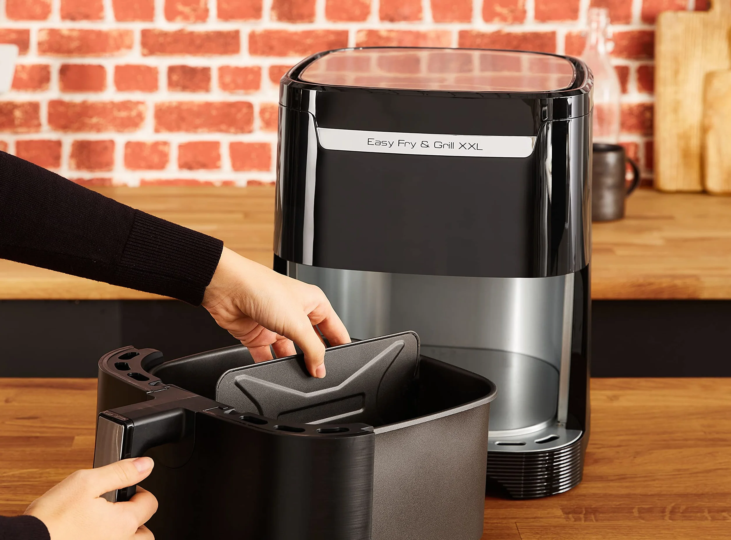 TEFAL EY8018 Easy Fry&Grill XXL Frytkownica beztłuszczowa/ grill 2w1, 6,5l pojemności, wkładka flexcook 2 dania jednocześnie, smażenie bez oleju, 70% oszczędności energii, 8 programów, 8 osób, czarna