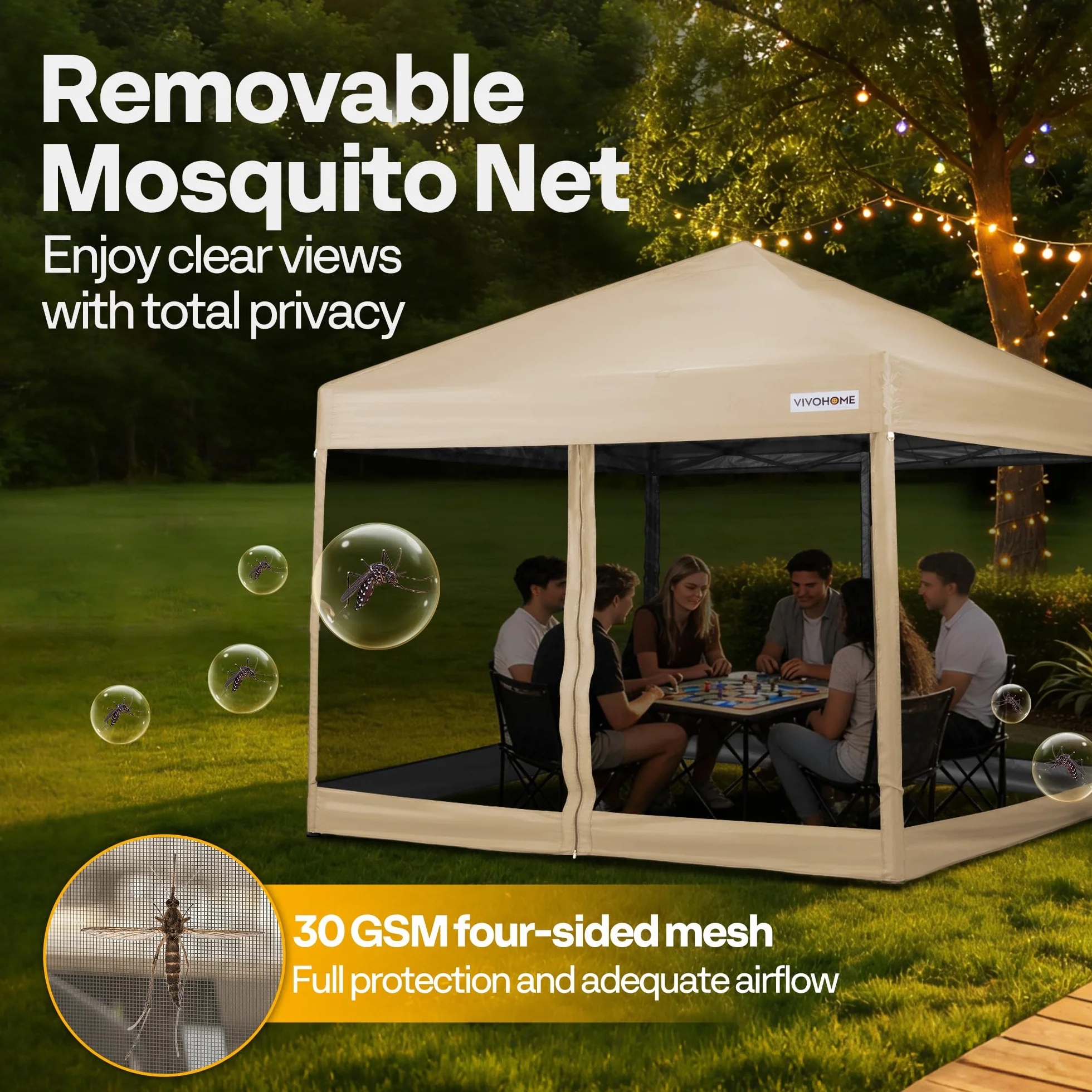 VIVOHOME Altana składana Easy Pop-Up 3x3 m Wodoodporny namiot z moskitierą UV z 2 drzwiami na zamek błyskawiczny i torbą na kółkach na imprezy camping i na zewnątrz