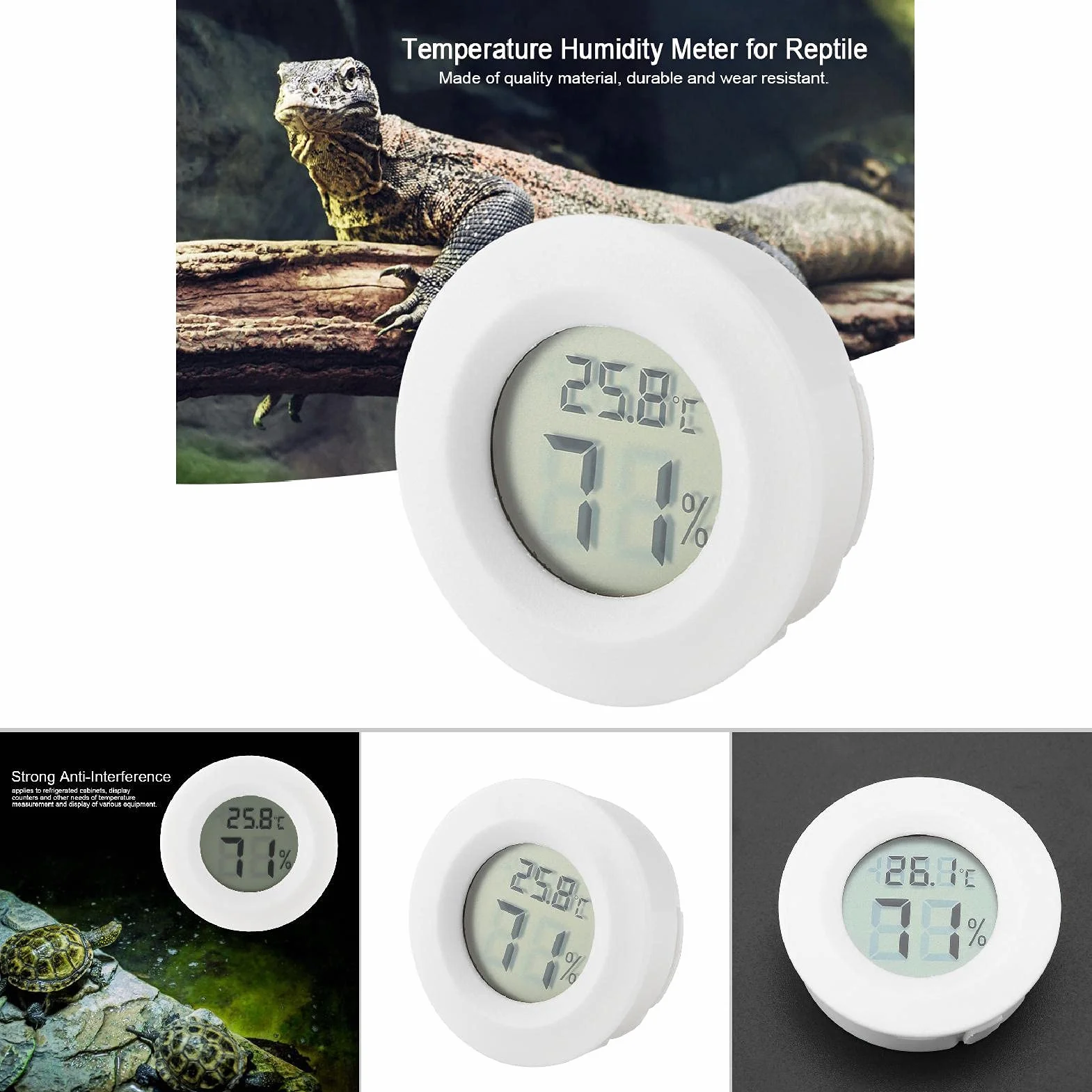 Yctze Mini Cyfrowy Termometr LCD Higrometr, Okrągły Miernik Wilgotności i Temperatury dla Brodatych Smoków, Gadów, Gekonów Czubatych, Wiwarium i Terrarium, Akcesoria do Węży (#02)