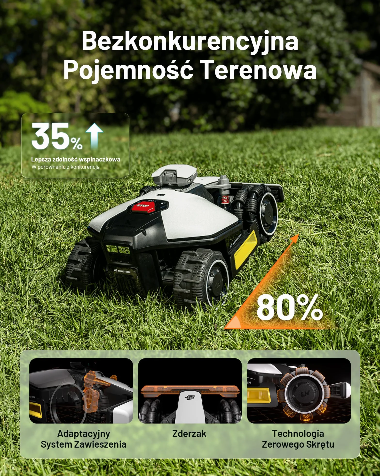 MAMMOTION LUBA mini AWD 800 Robot Koszący,Zalecane 800 m², maks.1000 m², UltraSense AI Vision + RTK Automatyczne Mapowanie, Nachylenia 80%, Wysokość Koszenia 25-70 mm