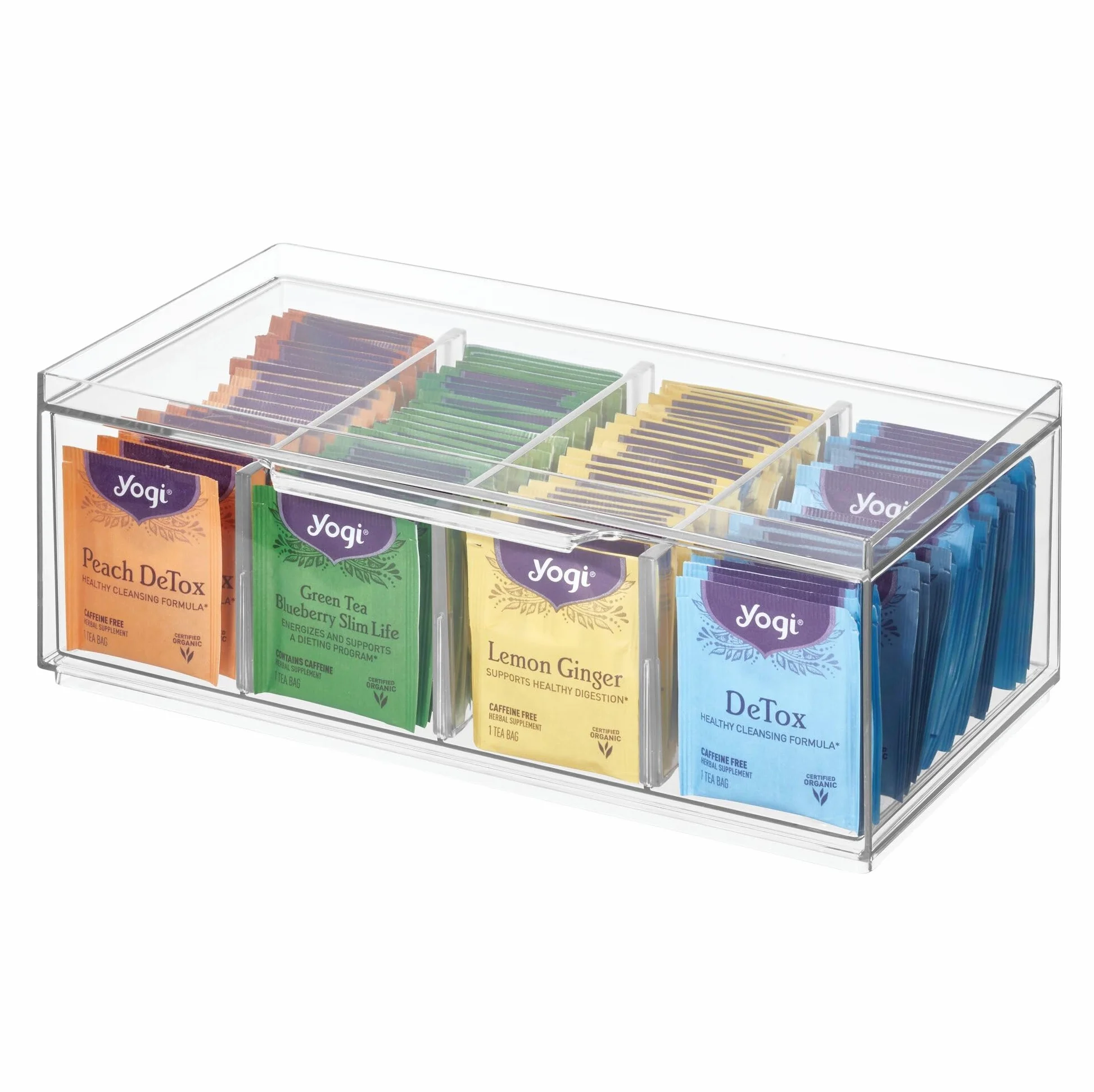 iDesign 72110 Crisp plastikowa szuflada z pokrywką do szafek kuchennych i blatów, 32 x 15 x 11,5 cm, organizer na herbatę
