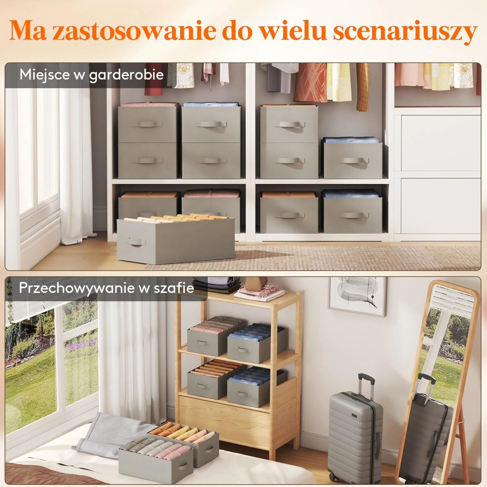 Lifewit Organizer do Szafy na Ubrania, Organizery na Jeansy do Szafy z 6-Komorową Składaną Szufladą na Ubrania, 42 x 27 x 17cm na Spodnie, Koszulki, Swetry, Legginsy, 4-paks