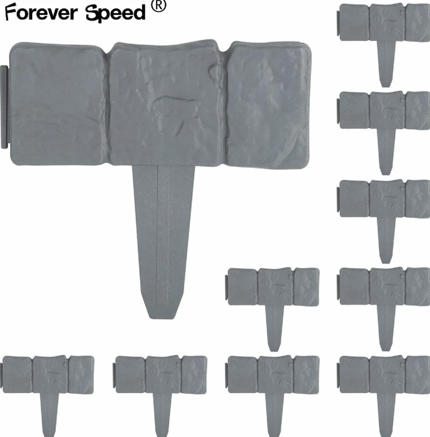 Forever Speed Zestaw 10 obrzeży trawnika, obrzeża rabaty, krawędź rabaty, krawędź koszenia, palisada, kołek ziemny, do ogrodu, 2,5 m