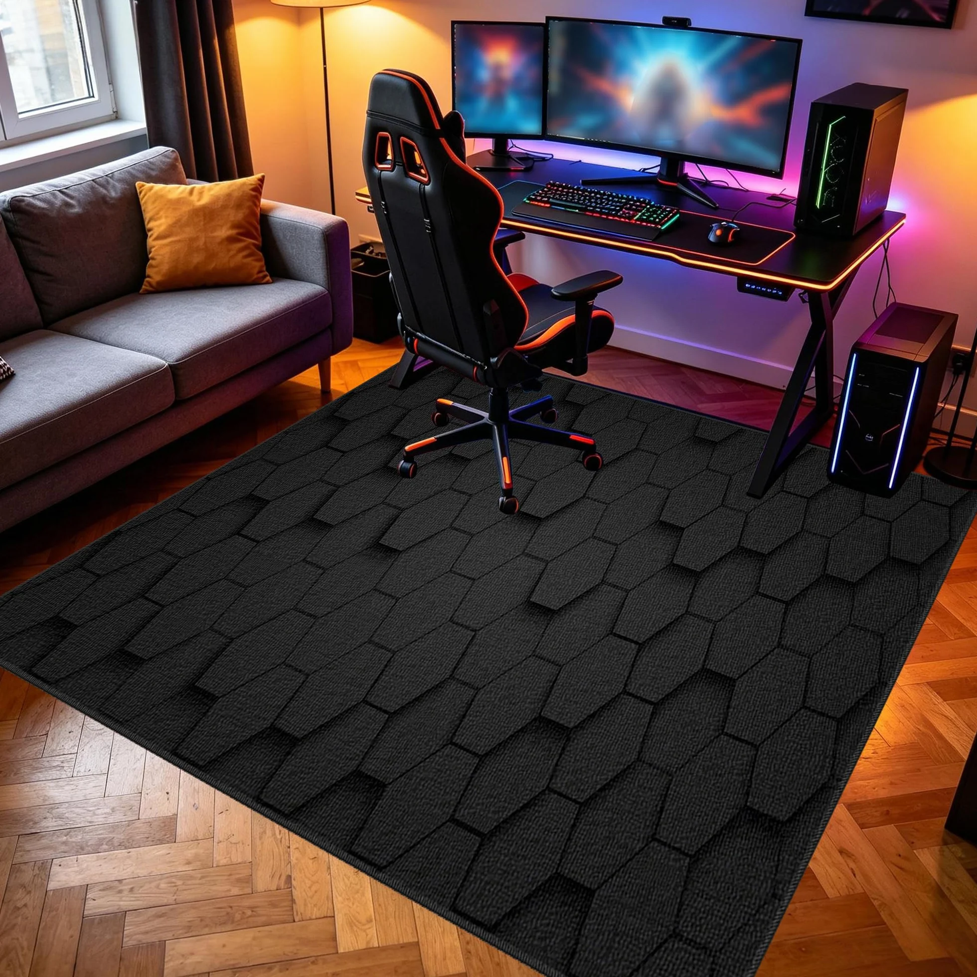 Zmywalny dywanik do pokoju zabaw, 110 x 150 cm / 43,31 x 59,06 cala Mata podłogowa na krzesło komputerowe do gier, mata sportowa, mata podłogowa dla graczy 3D do sypialni na krzesło biurowe
