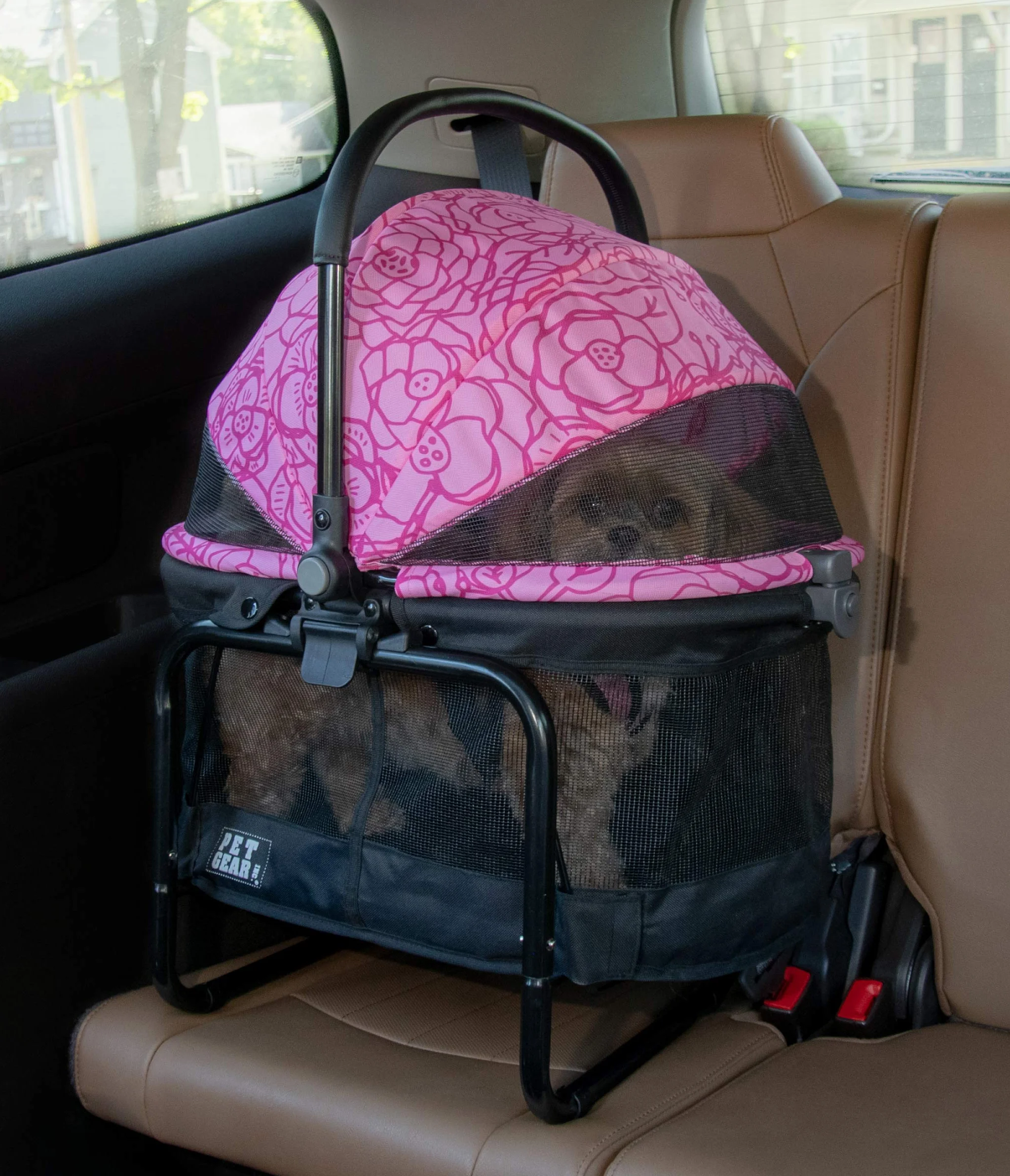 Pet Gear System podróżny 3 w 1 wózek 360 fotelik samochodowy fotel podwyższający Easy Click N Go dla małych psów i kotów różowy kwiatowy