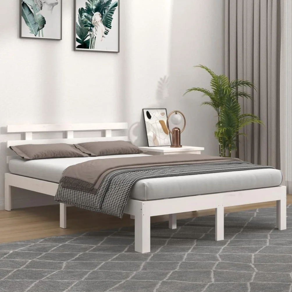 lite drewno sosnowe z zagłówkiem nowoczesny styl pojedyncza 120x200cm biały | Rama łóżka biała lite drewno sosnowe 120x200 cm z zagłówkiem do sypialni