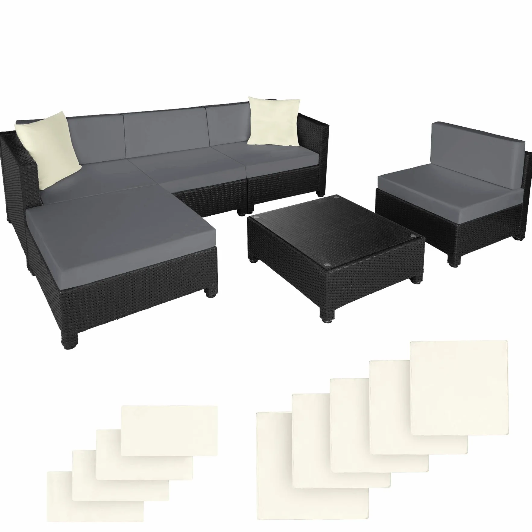 TecTake 800804 Meble ogrodowe technorattan + 2 zestawy poszewek czarne 403833