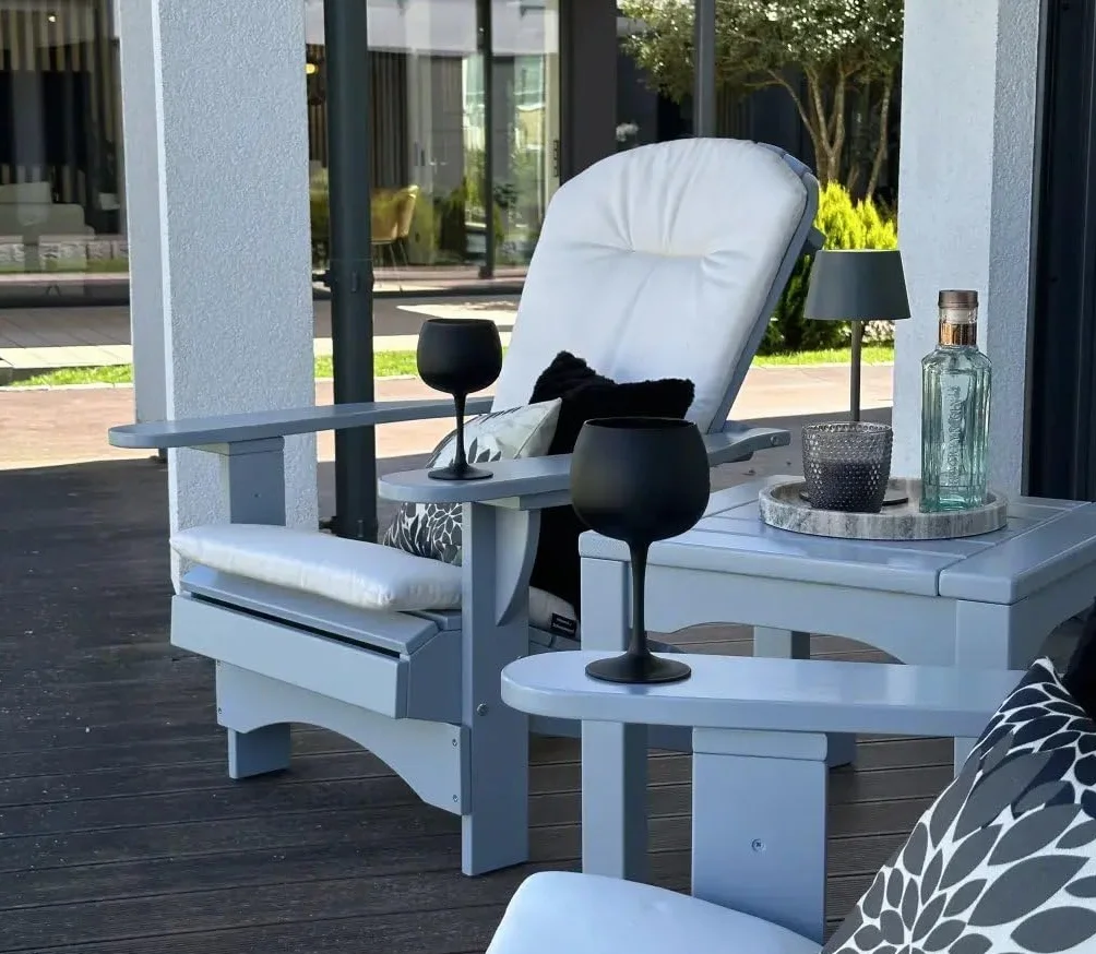 Original Dream-Chairs since 2007 Krzesło Adirondack "Comfort” de luxe w kolorze szarym, krzesło relaksacyjne z ergonomicznym oparciem, krzesło ogrodowe na balkon, taras, maksymalne obciążenie 170 kg