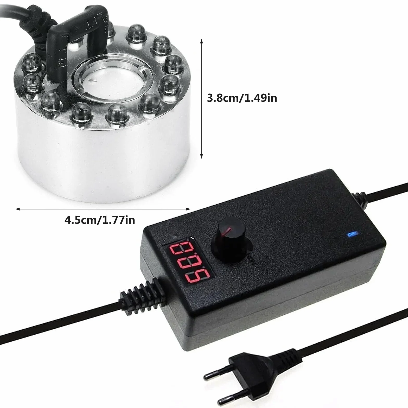 Ultradźwiękowy nebulizator, 350 ml/h, mini wytwornica mgły z 12 diodami LED, maker, mgiełka wodna, regulowana barza do wytwarzania mgły ze zdejmowaną ochroną przed pryskaniem, do fontanny, stawu