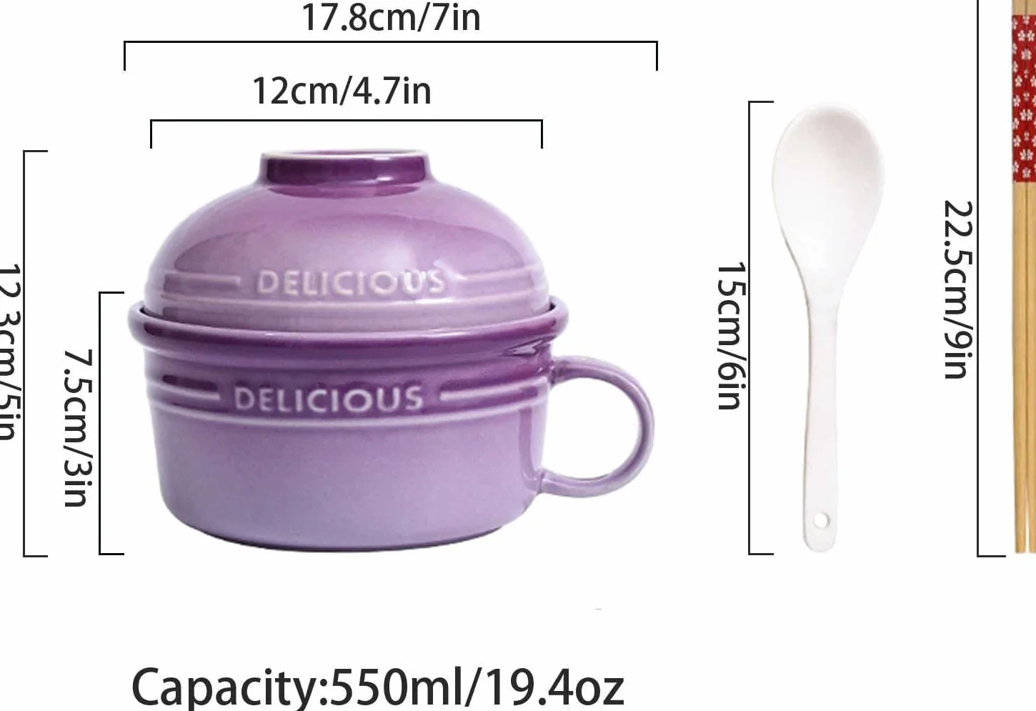 pojemniki na zupę, Ceramiczne miski do zupy 550 ml, japońskie, miska z pokrywką i uchwytem, ​​miska na ramen, płatki śniadaniowe, czerwona, ml/19,4 uncji