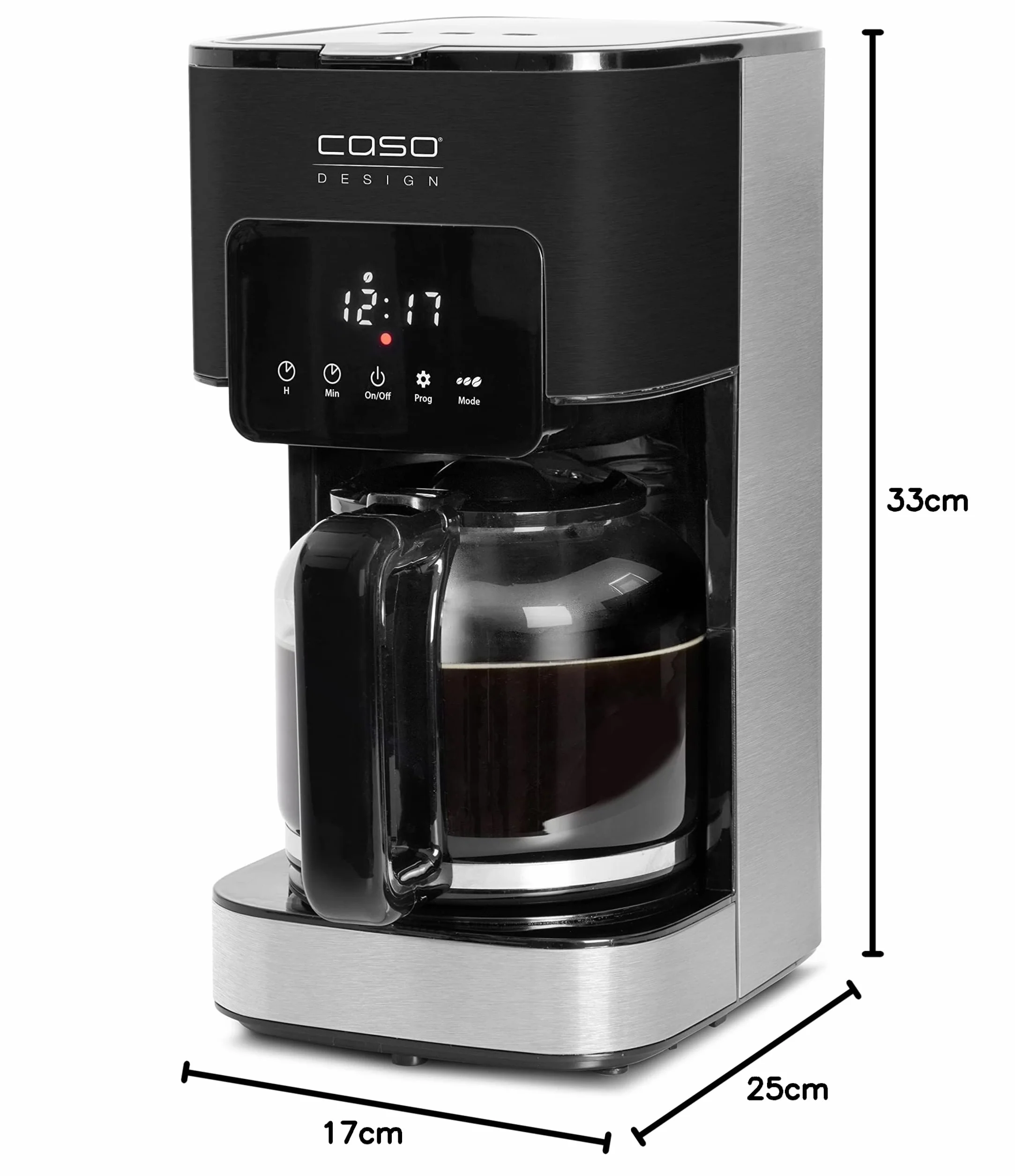 CASO Coffee Taste and Style ekspres do kawy z filtrem stałym, 1,5 l, optymalna temperatura zaparzania 92-96 °C, blokada kapania, zoptymalizowana głowica parzenia, stal nierdzewna, 12 filiżanek