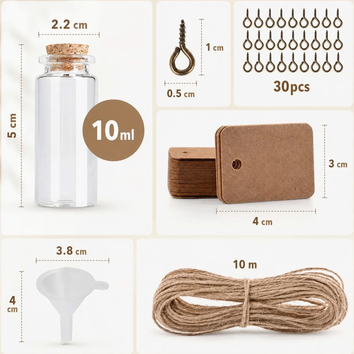 Cieex Małe buteleczki z korkiem, 30 sztuk, mini butelki szklane z korkiem, 10 ml, małe butelki do napełniania, na wesele, imprezę, akcesoria, dekoracje, prezenty