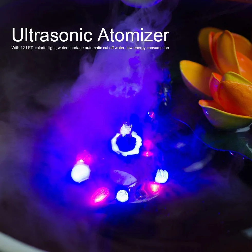 Silver Mister Maker Fogger Fountain Akwarium Mist Maker Light 12 LED Ultradźwiękowy Mist Maker Fogger Atomizer Nawilżacz do stawu fontannowego Indoor Outdoor (wtyczka UE)