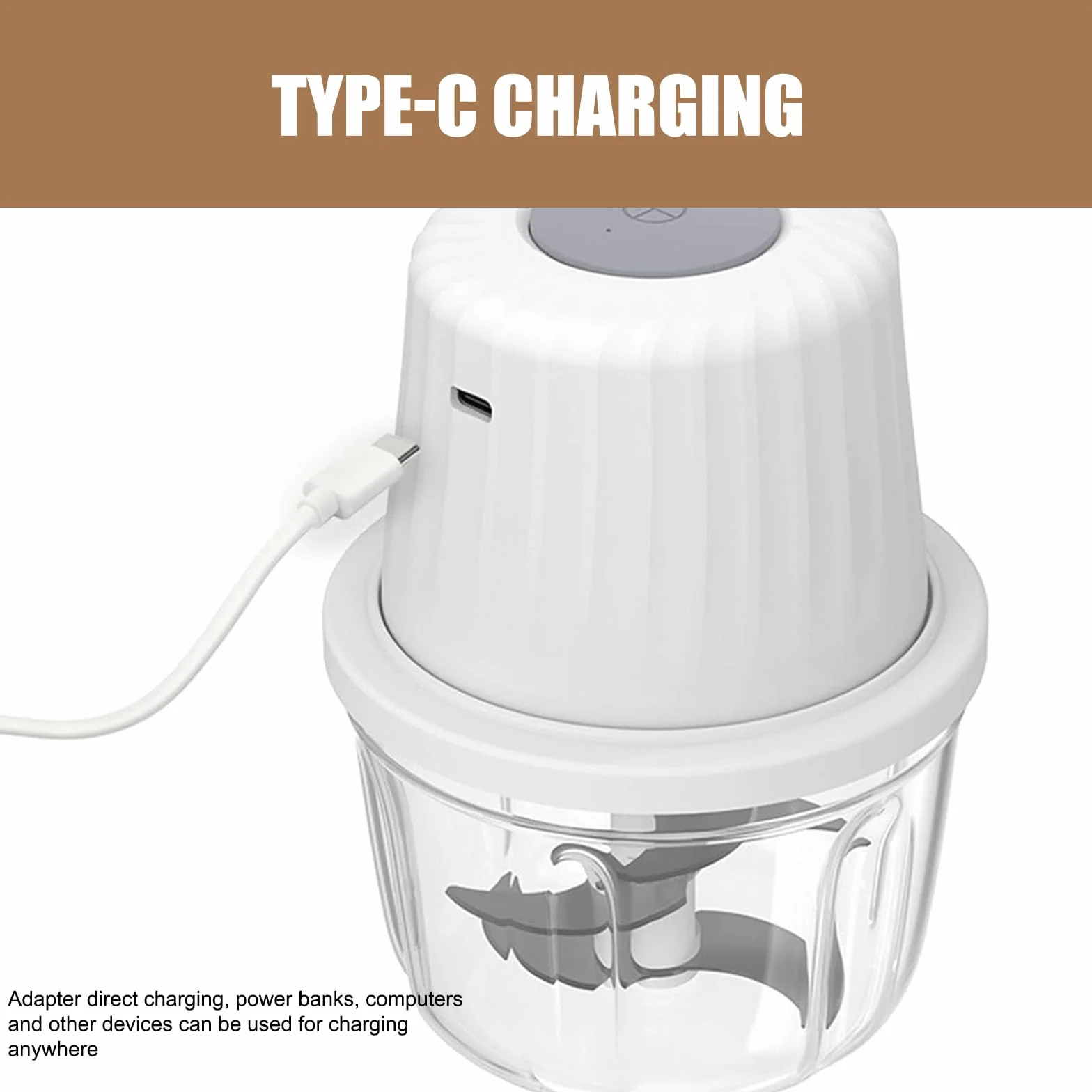 Elektryczna szatkownica do cebuli, 400 ml, biała, elektryczna szatkownica do cebuli, z akumulatorem, z kablem do ładowania typu C, mikser uniwersalny, do mielonego mięsa, cebuli, czosnku