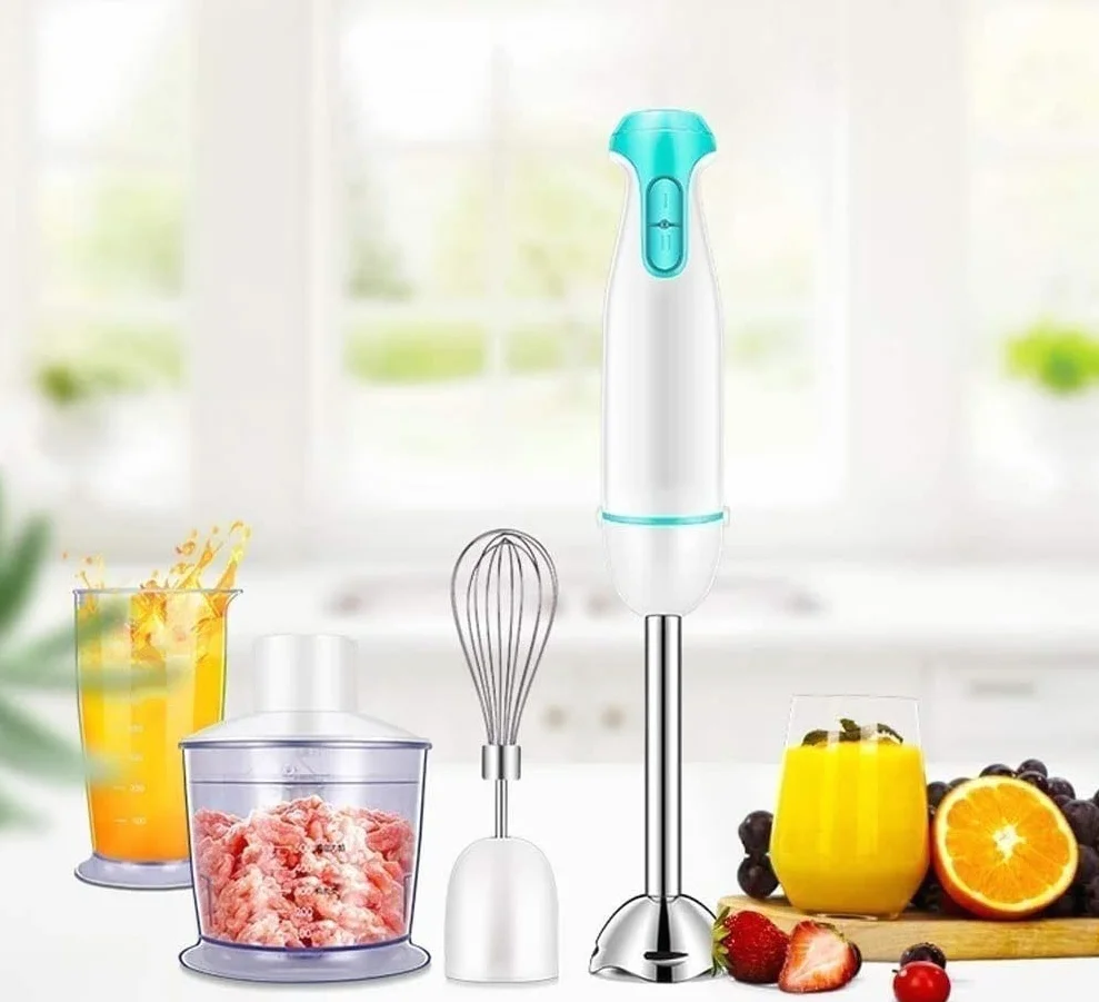 Blender ręczny zanurzeniowy, ręczny blender ręczny wielofunkcyjny 3 w 1, pojemnik 700 ml, ostrza ze stali nierdzewnej, młynek do żywności dla niemowląt, koktajli i zup