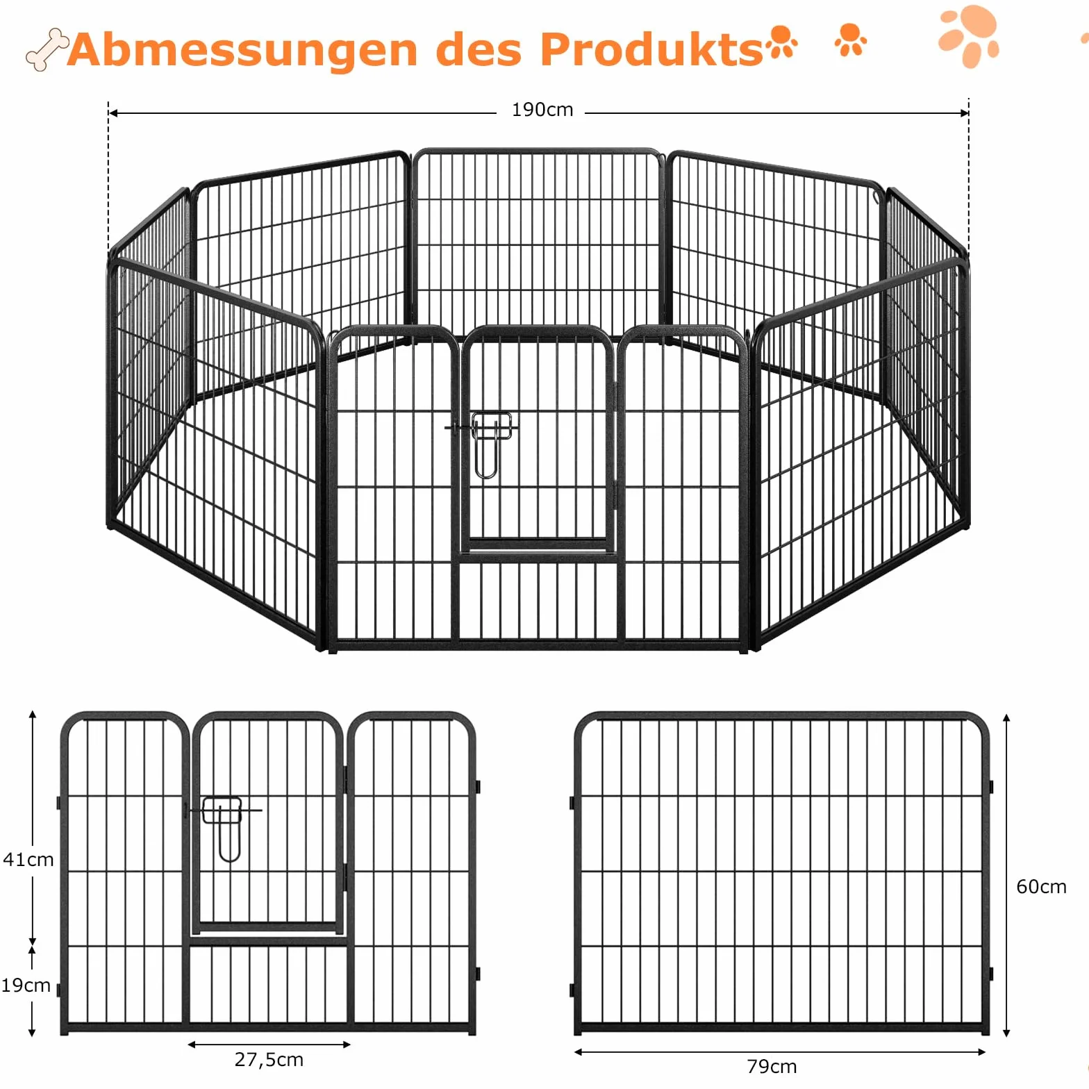 COSTWAY Wybieg dla szczeniaków o wysokości 60 cm, 8-częściowy składany wybieg, kojec dla szczeniaków z zamykanymi drzwiami, kojec dla psów, kotów, królików, kojec dla psów z metalu, czarny