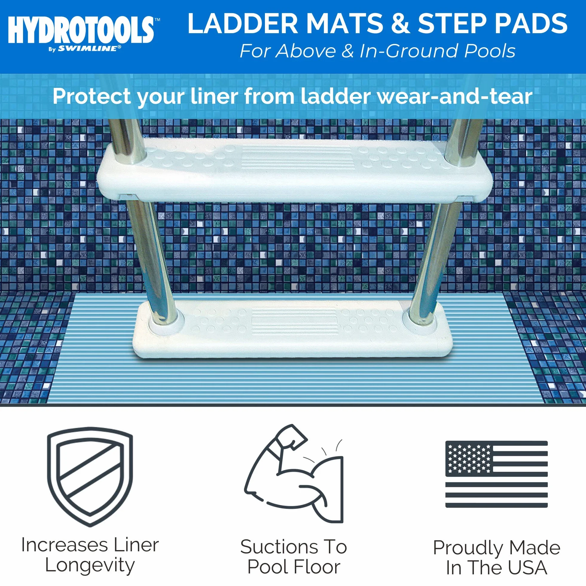 Swimline HYDROTOOLS Protecitve mata do basenów naziemnych, schodów, schodów i drabin, 91 x 80 cm, bezpieczne i stabilne, akcesoria basenowe, wyprodukowano w USA, trwały materiał premium