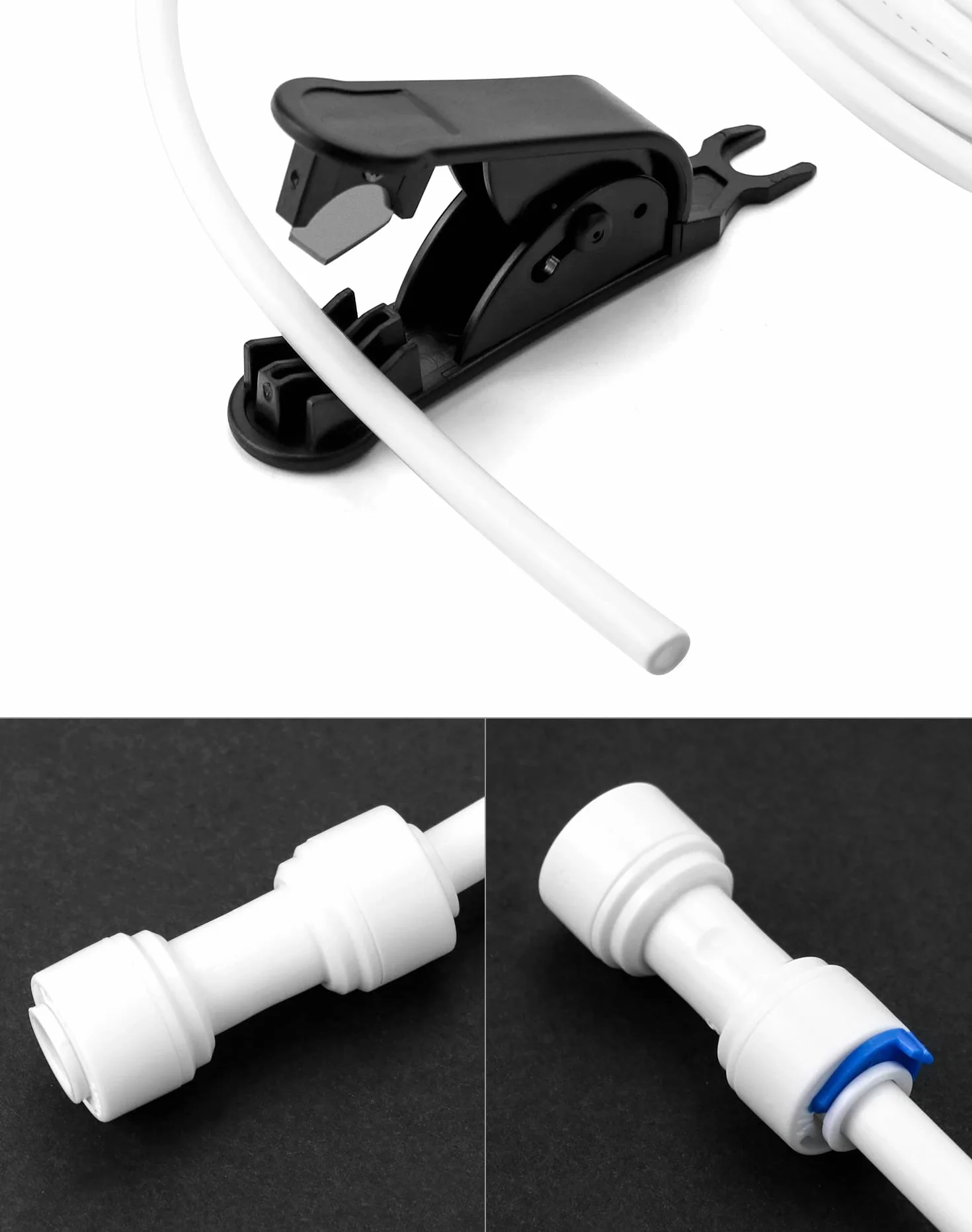 QWORK® 10m 6.35mm (1/4 ") Uniwersalny zestaw przyłączeniowy do rury wlotowej wody (Y + T + I + L typu Combo + zawór odcinający) z przecinakiem do węża, odpowiedni do większości zamrażarek