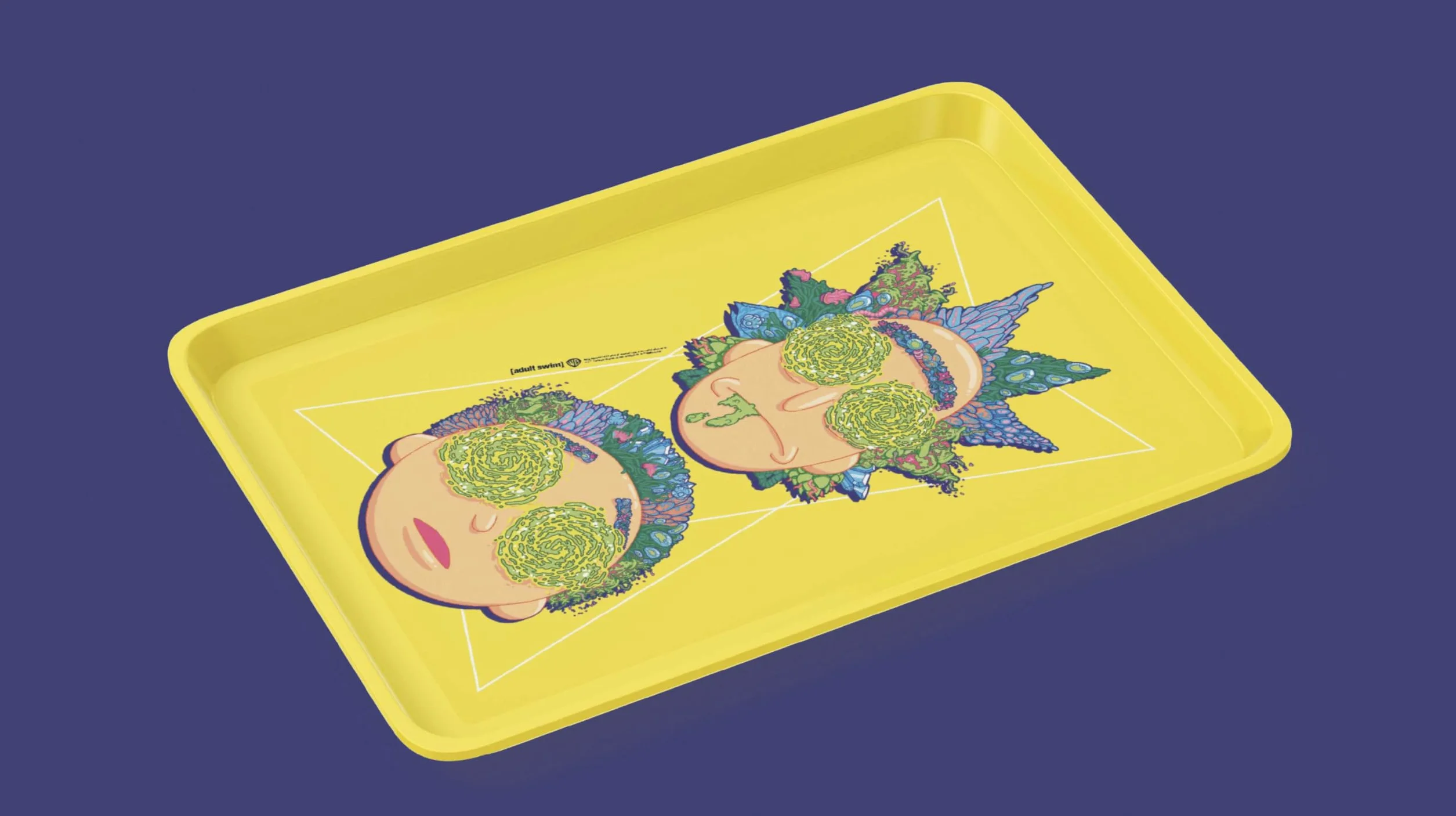 Oficjalna taca na kłębek Ricka i Morty 19 x 25 cm - Artykuły dla palaczy - Akcesoria do papierosów - Plastik do recyklingu - oryginalny prezent. (Rick and Morty Yellow)