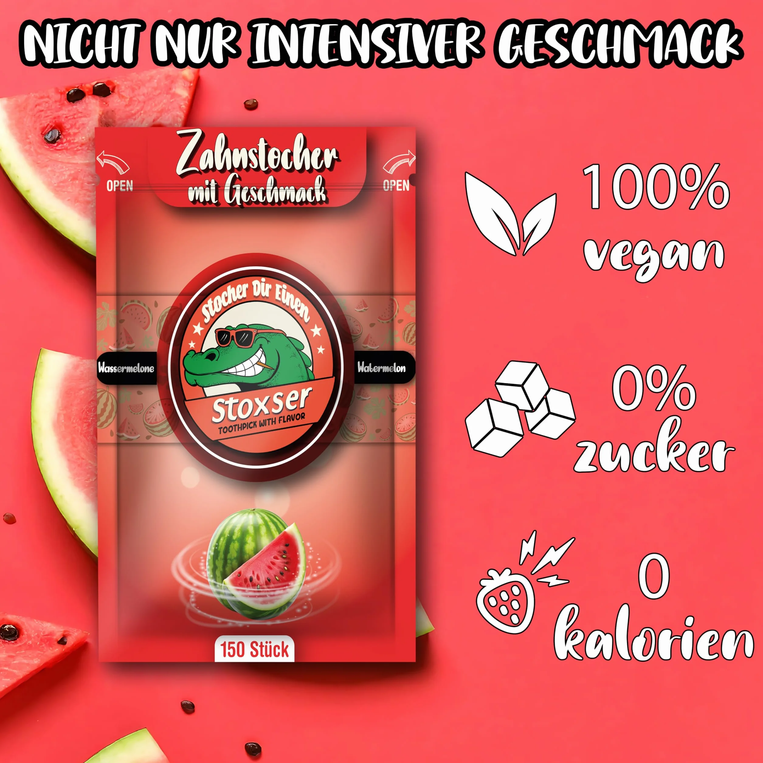 150 x wykałaczka o smaku arbuza, rewolucja smaku, wykałaczka o smaku bez gumy do żucia, wspiera pastę do zębów, usuwanie kamienia nazębnego, nić dentystyczna, bez cukru