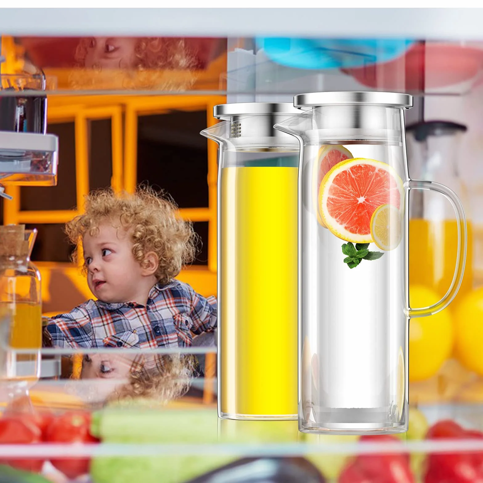 Uootach Dzbanek na wodę 1,5 l, szklany dzbanek z pokrywką, przezroczysta i odporna na ciepło butelka na wodę wykonana ze szkła borokrzemianowego, idealny do mleka, soku, kawy lub ciepłej wody